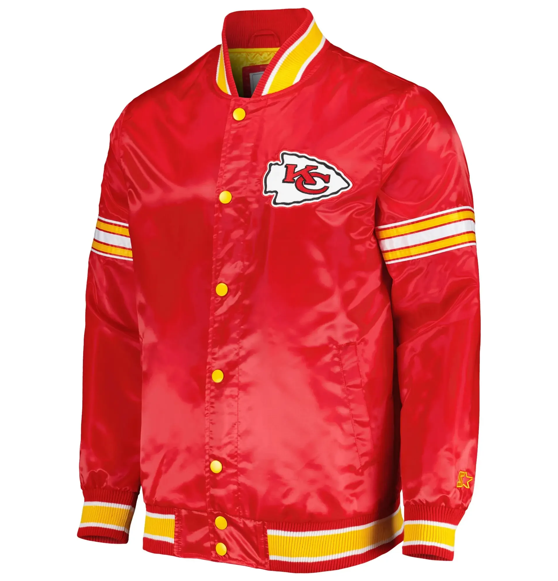 Kansas City Chiefs Starter Midfield Full Snap Satin Red Varsity Jacket team jacket 1