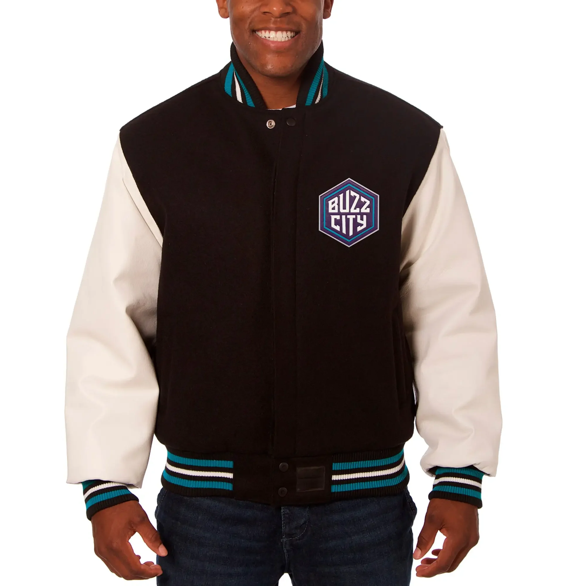 Mens Charlotte Hornet Varsity Jacket Black White team jacket 1