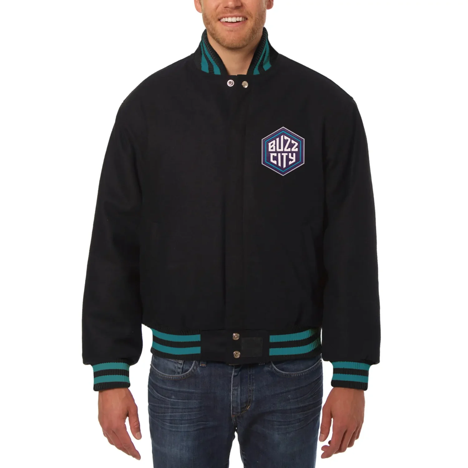 Mens Charlotte Hornets Black Wool Varsity Jacket team jacket 1