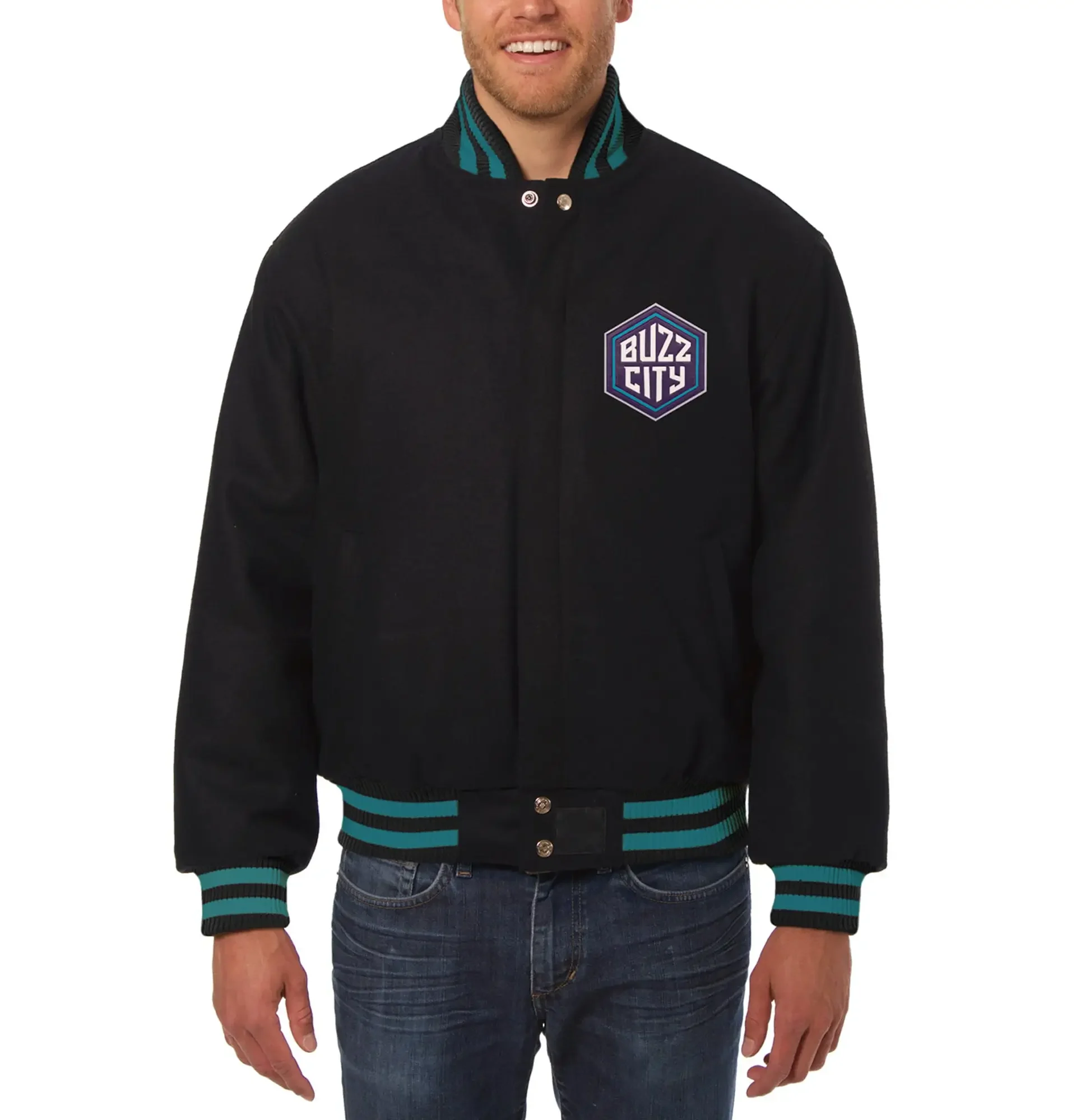 Mens Charlotte Hornets Black Wool Varsity Jacket team jacket 1