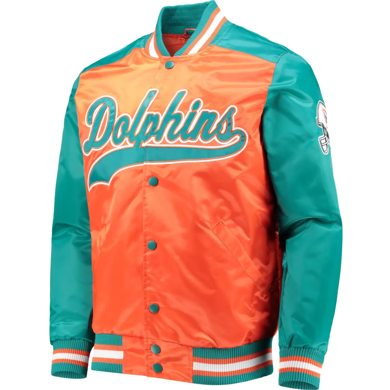 Miami Dolphins Classic Tradition II Satin Varsity Jacket TeamJacketShop