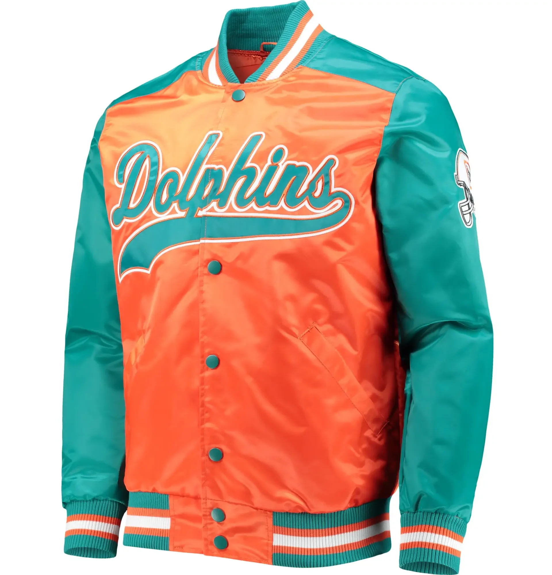 Miami Dolphins Classic Tradition II Satin Varsity Jacket TeamJacketShop