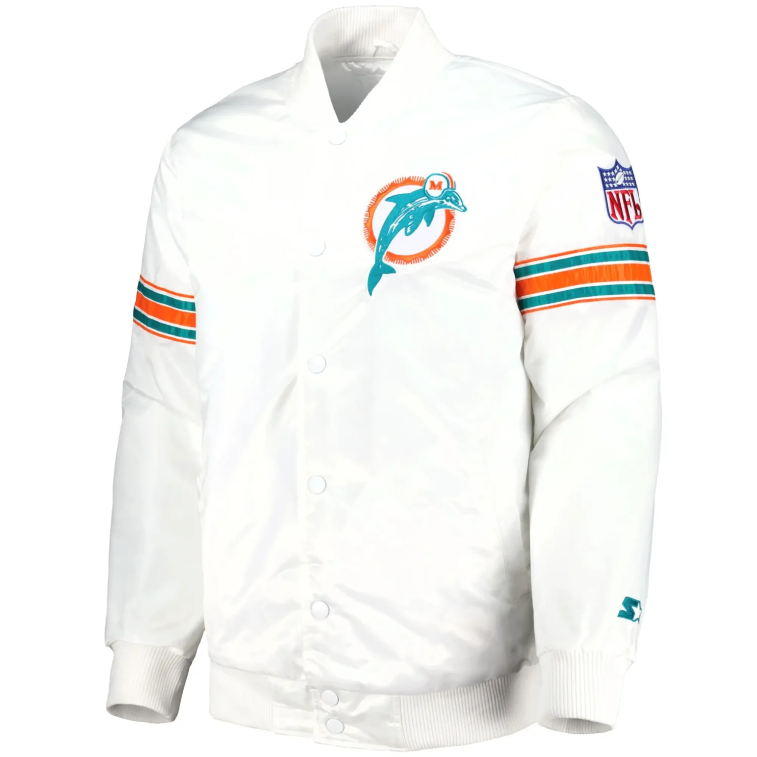 Miami Dolphins Classic Vintage Satin Varsity White Jacket TeamJacketShop