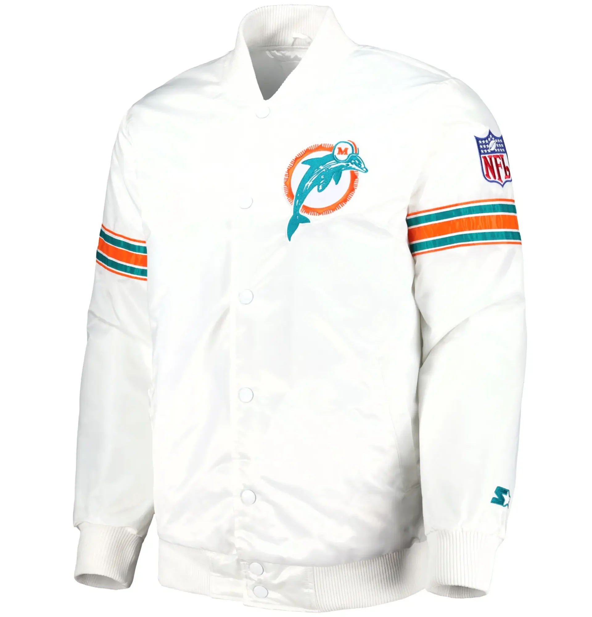 Miami Dolphins Classic Vintage Satin Varsity White Jacket TeamJacketShop