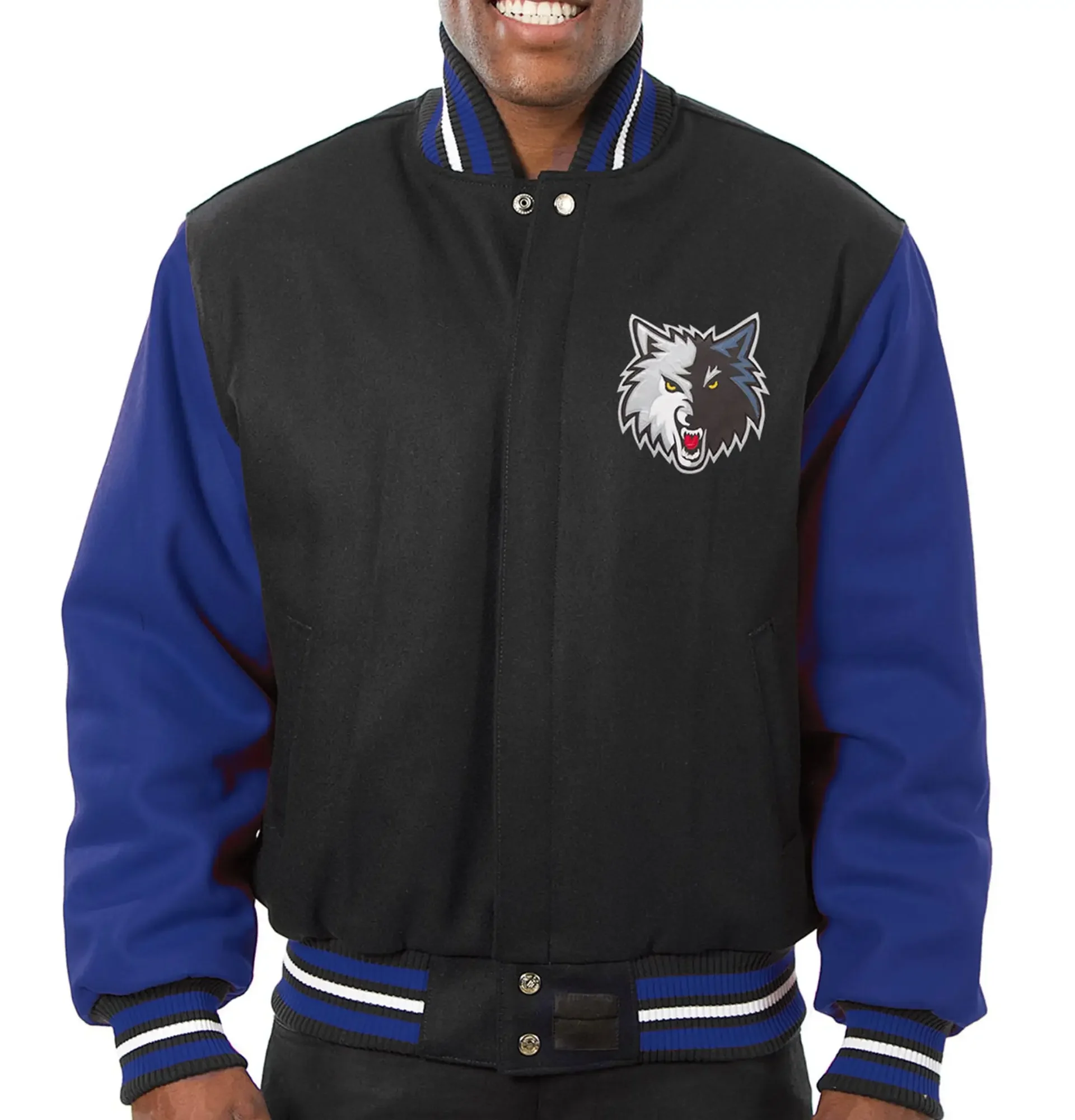 Minnesota Timberwolves Wool Varsity Jacket Black Blue 1