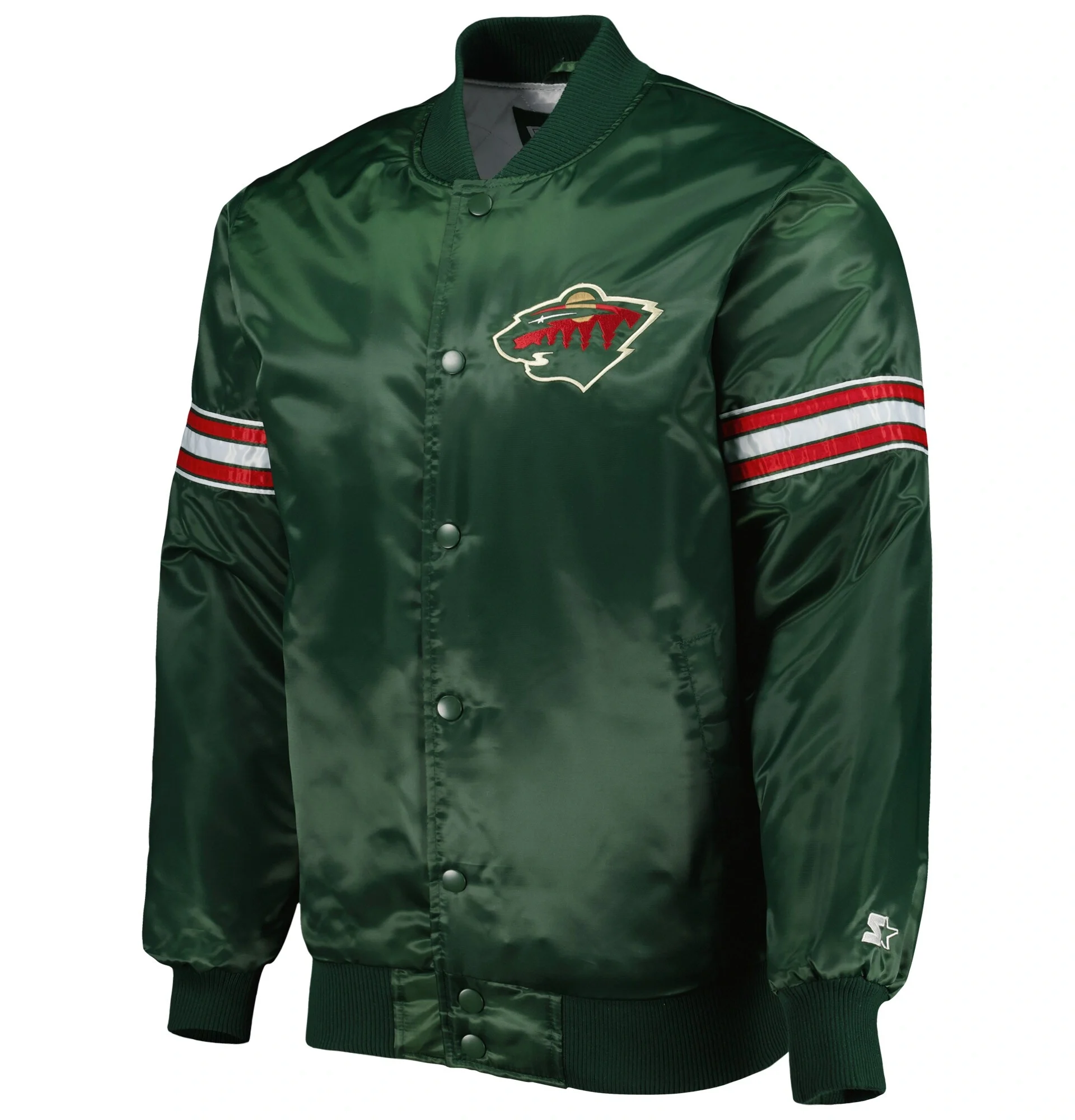 Minnesota Wild Starter Pick Roll Green Satin Varsity Team Jacket