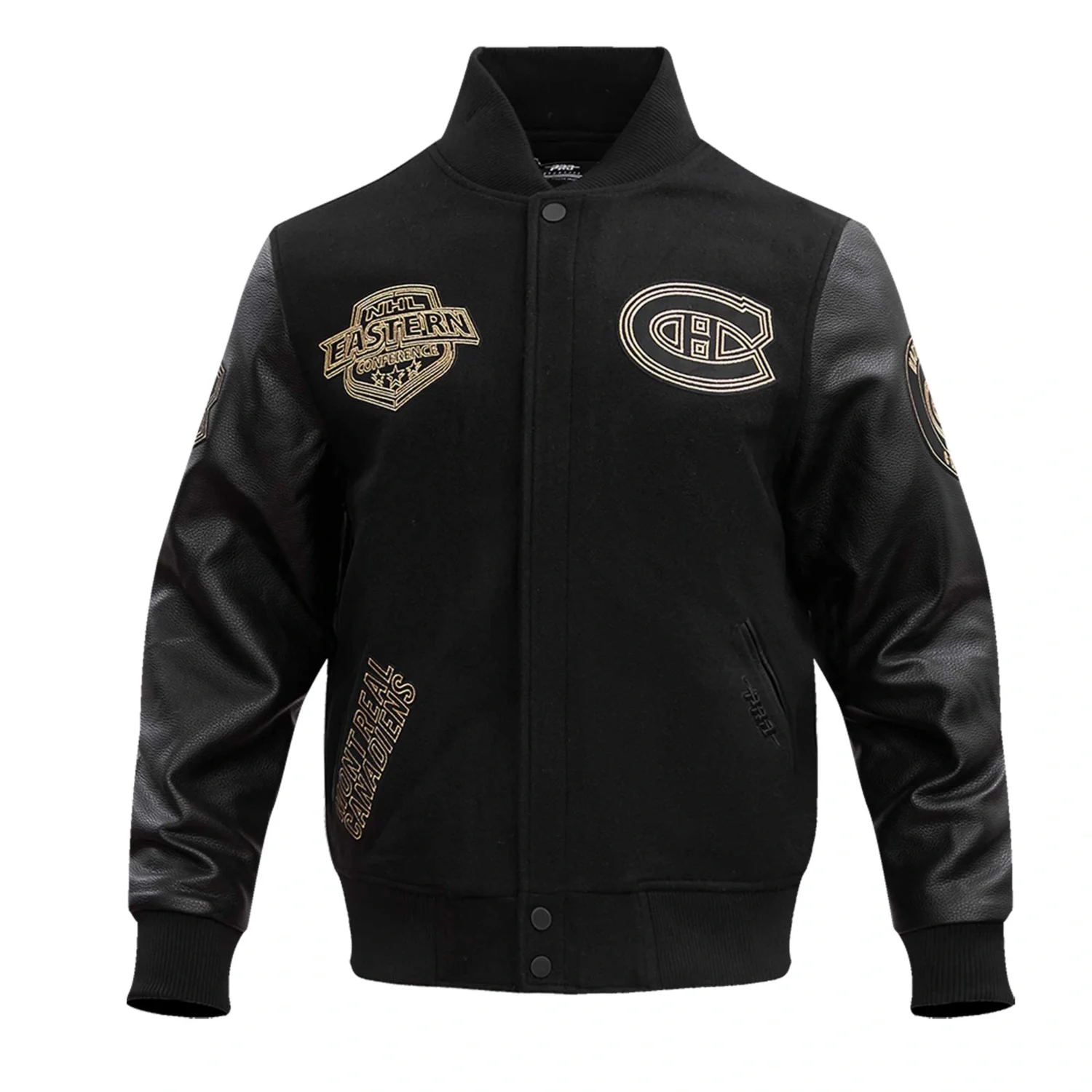 Montreal Canadiens Pro Standard Full Black Classic Wool Leather Varsity Jacket TeamJacketShop