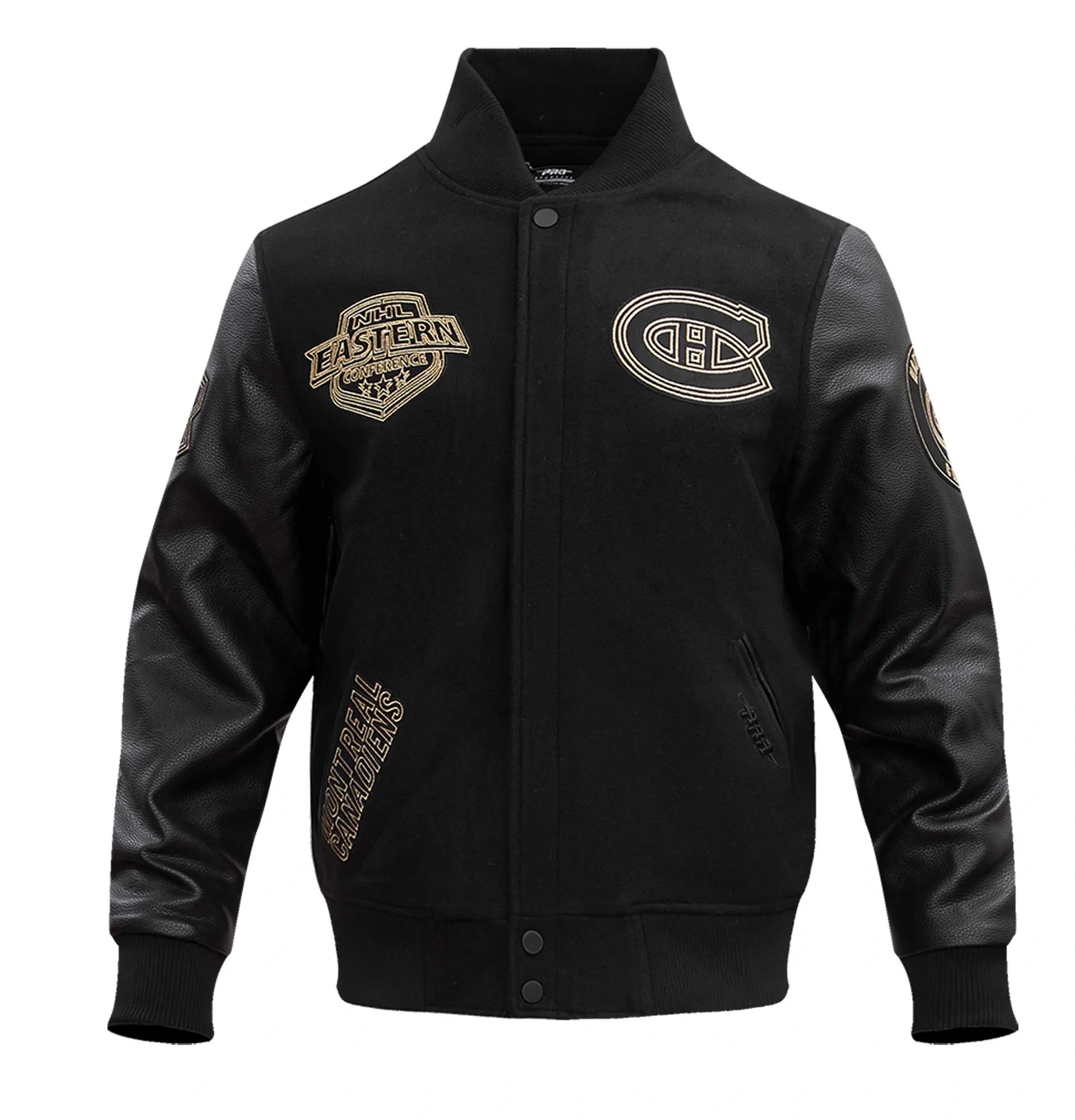 Montreal Canadiens Pro Standard Full Black Classic Wool Leather Varsity Jacket TeamJacketShop