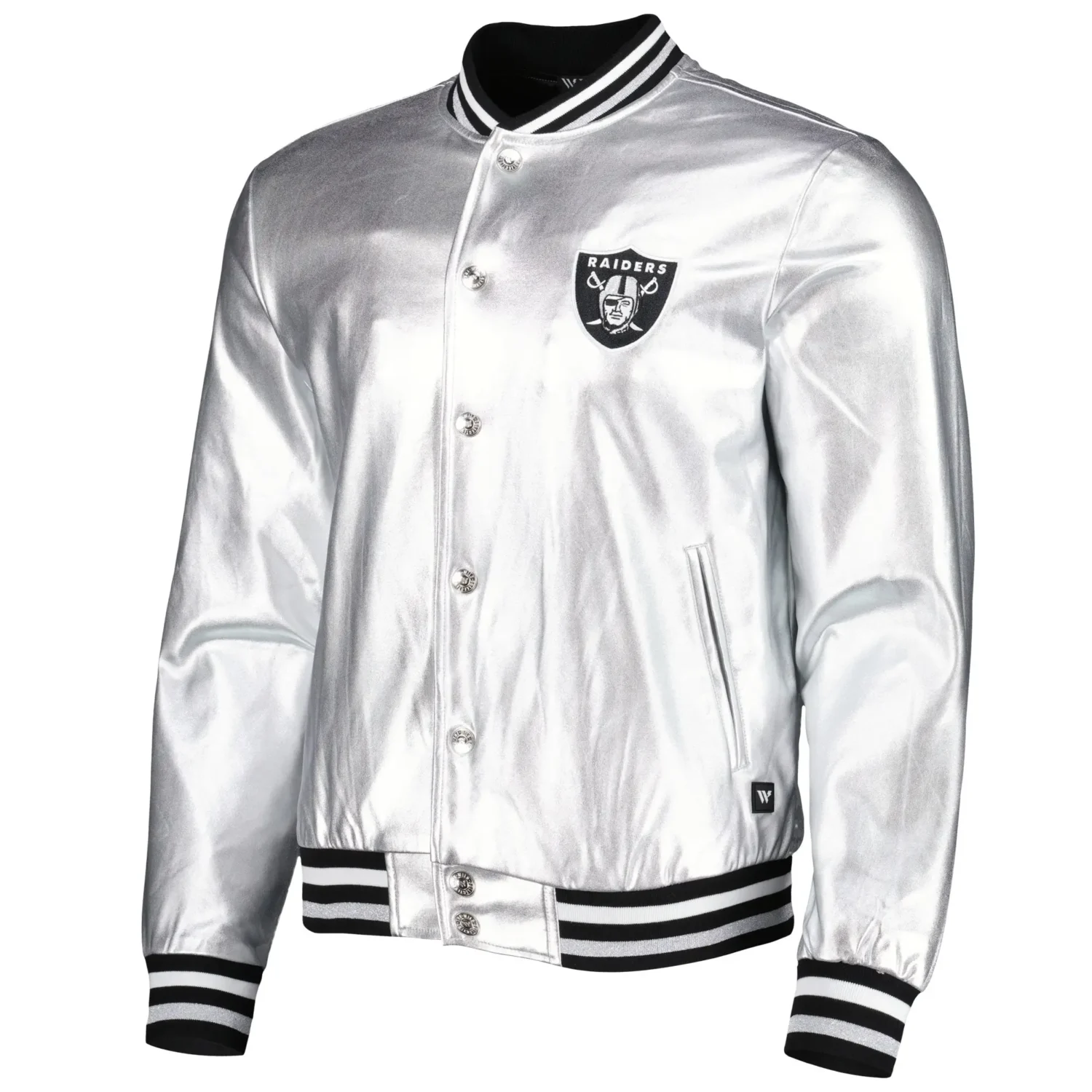 NFL Las Vegas Raiders The Wild Collective Metallic Silver Bomber Jacket team ajcket 1