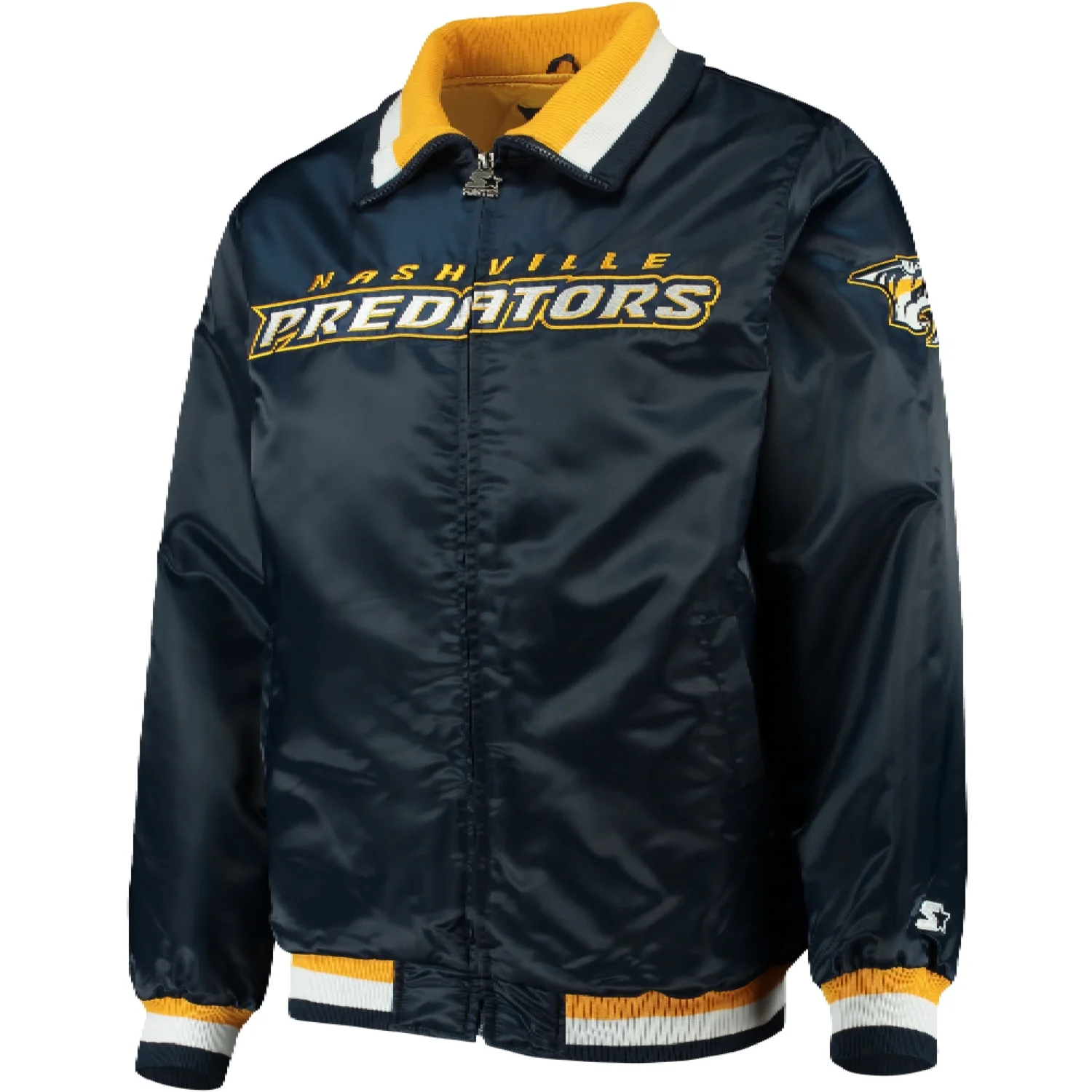 Nashville Predators Starter Captain II Full Zip Satin Varsity Navy team jacket