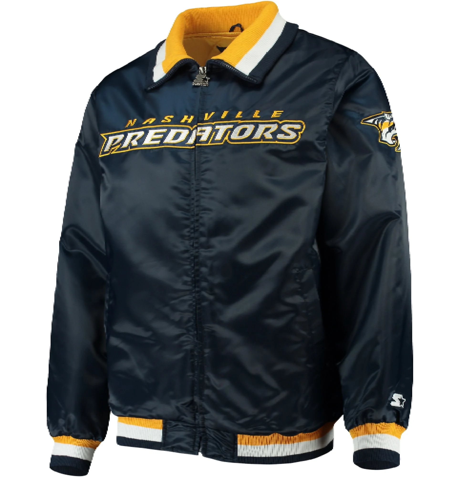 Nashville Predators Starter Captain II Full Zip Satin Varsity Navy team jacket