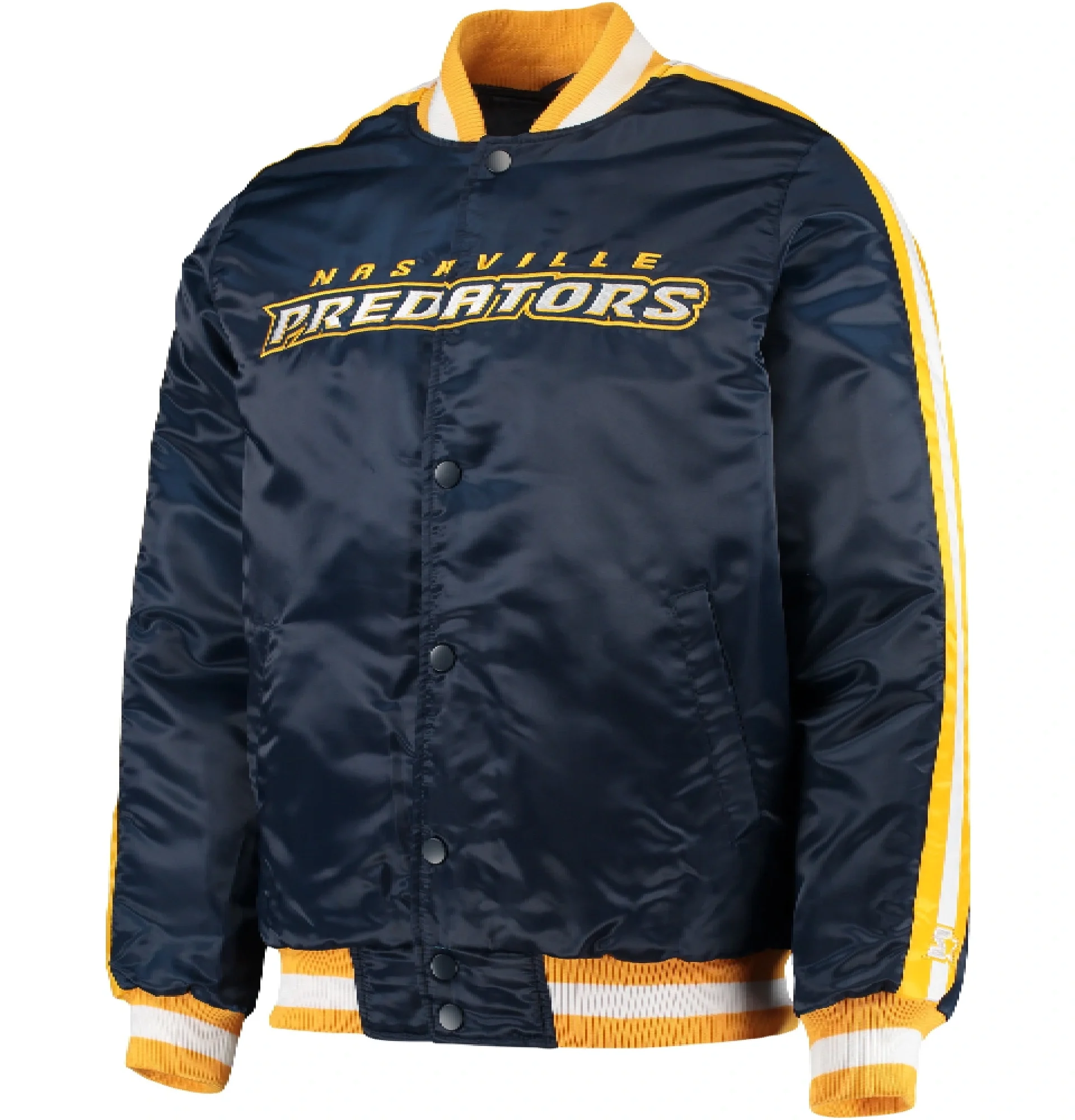 Nashville Predators Starter O Line Full Snap Satin Varsity Navy Team Jacket 2