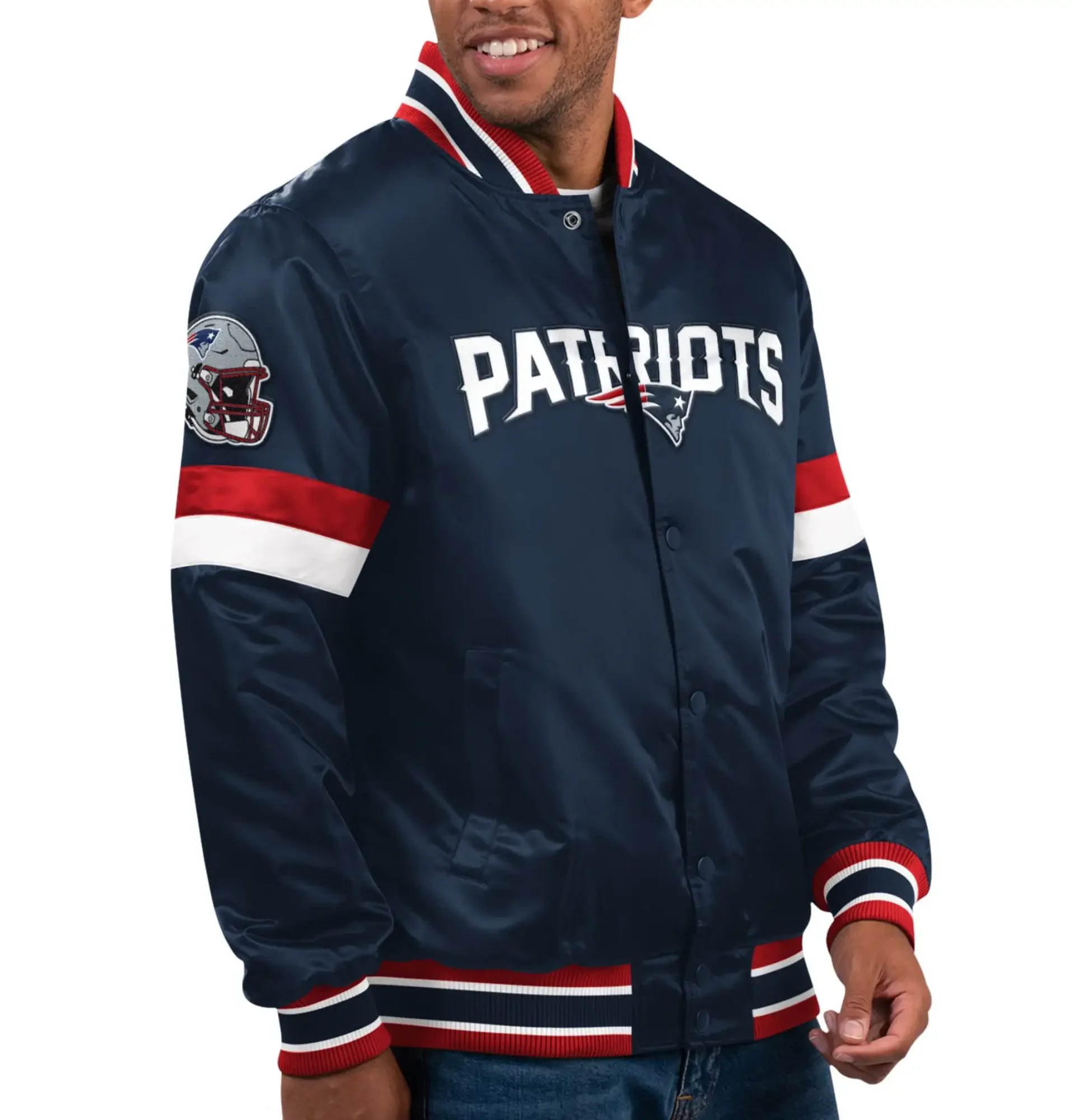 New England Patriots Classic Rib Satin Varsity Jacket TeamJacketShop