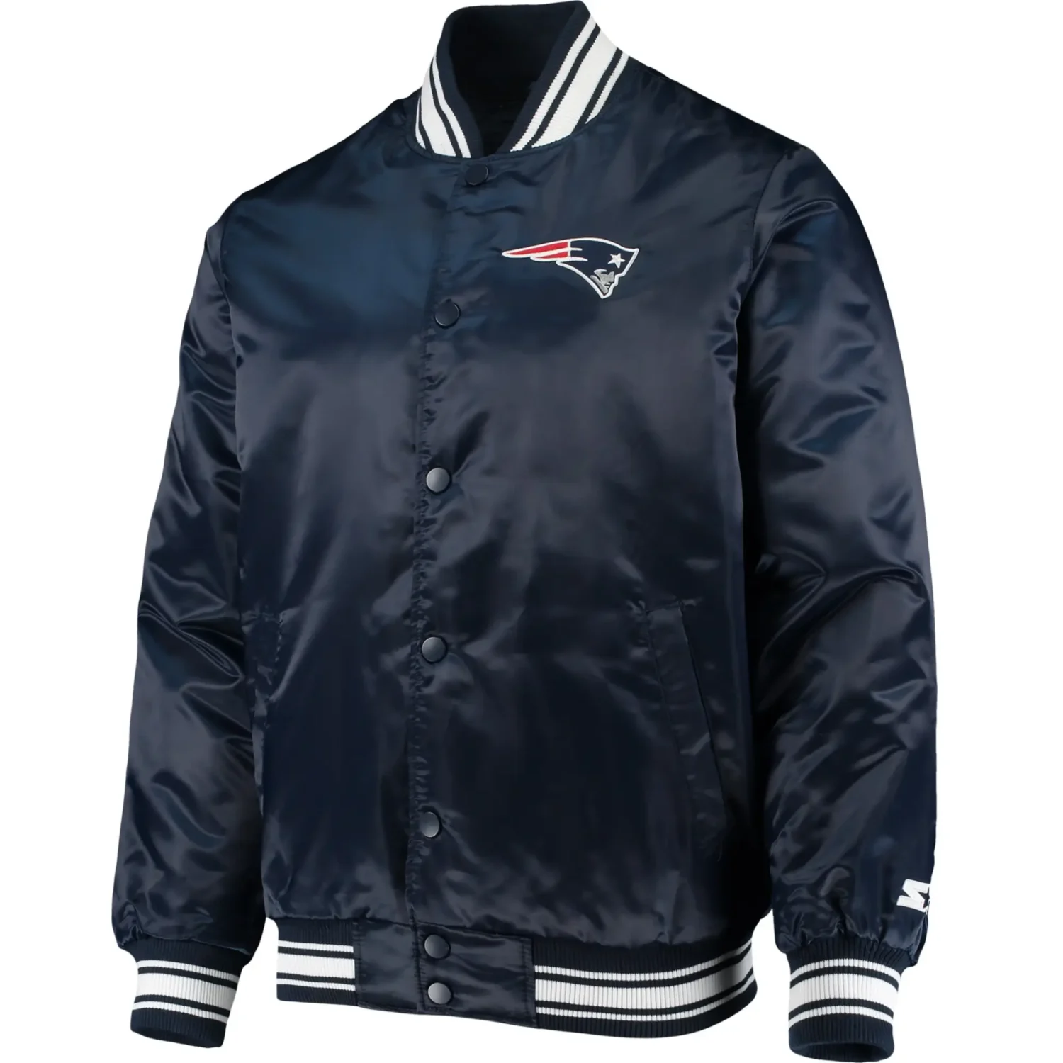 New England Patriots Classic Rib Satin Varsity Navy Jacket TeamJacketShop