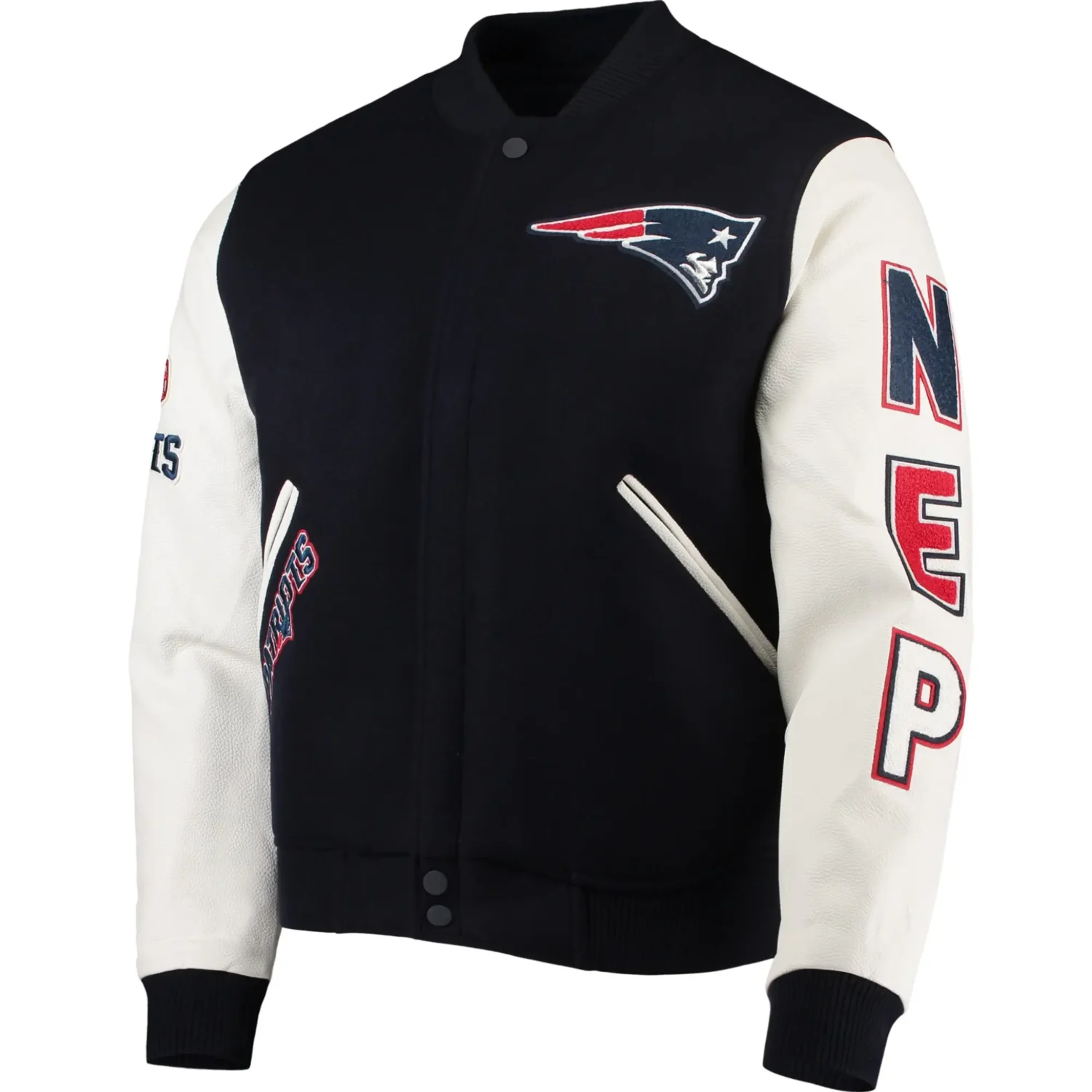 New England Patriots Classic Rib Wool Leather Varsity Jacket TeamJacketShop