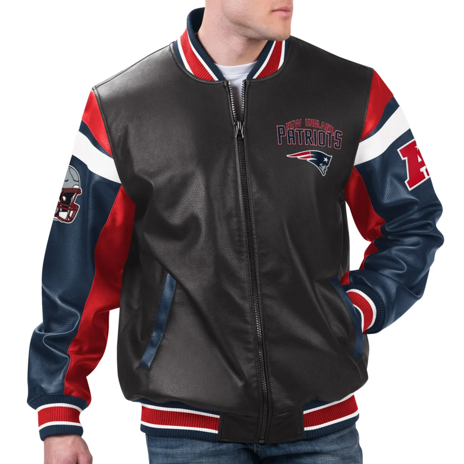 New England Patriots G III Sports by Carl Banks Leather Varsity Jacket TeamJacketShop