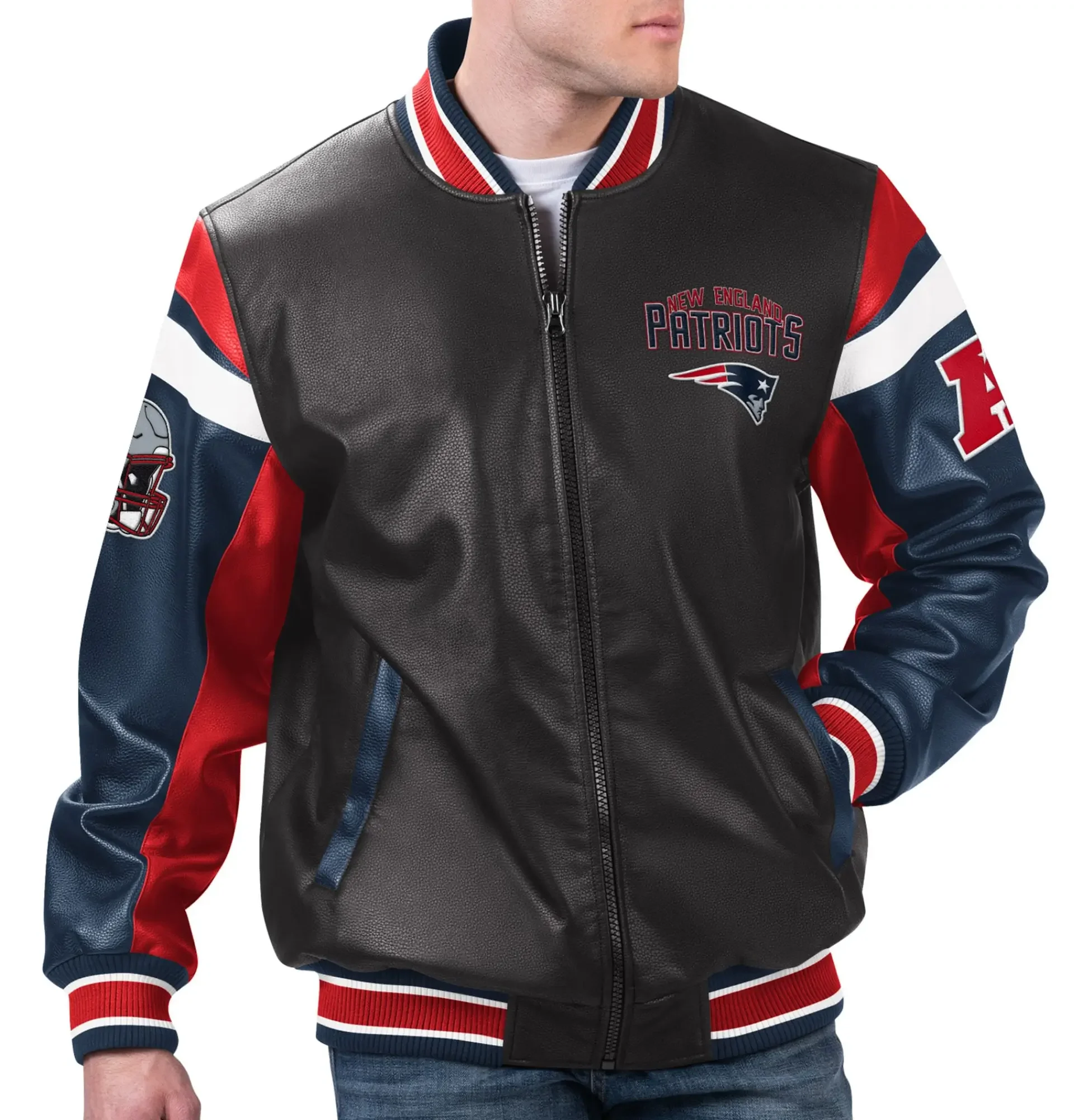 New England Patriots G III Sports by Carl Banks Leather Varsity Jacket TeamJacketShop