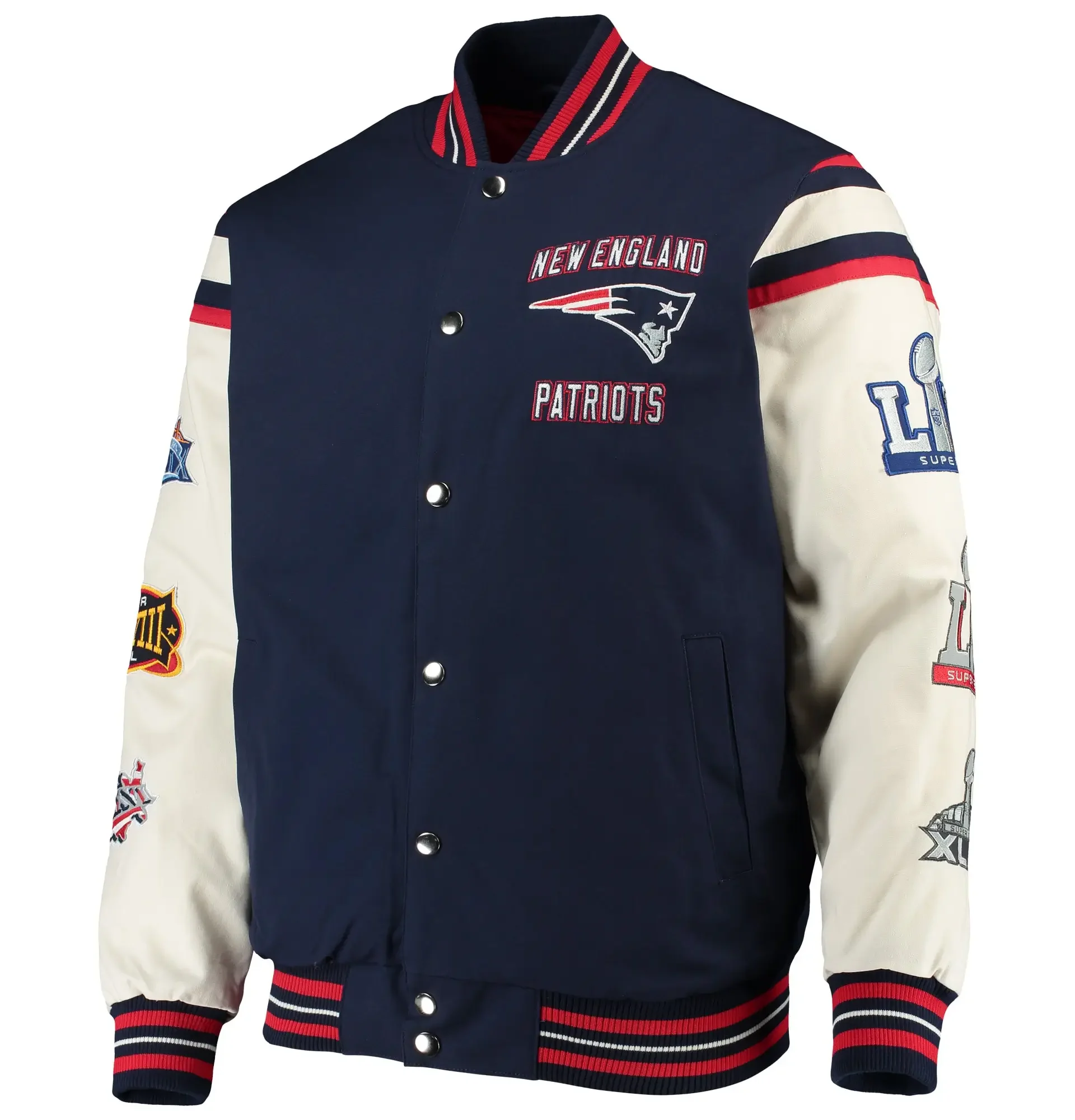 New England Patriots G III Sports by Carl Banks Satin Varsity Jacket TeamJacketShop