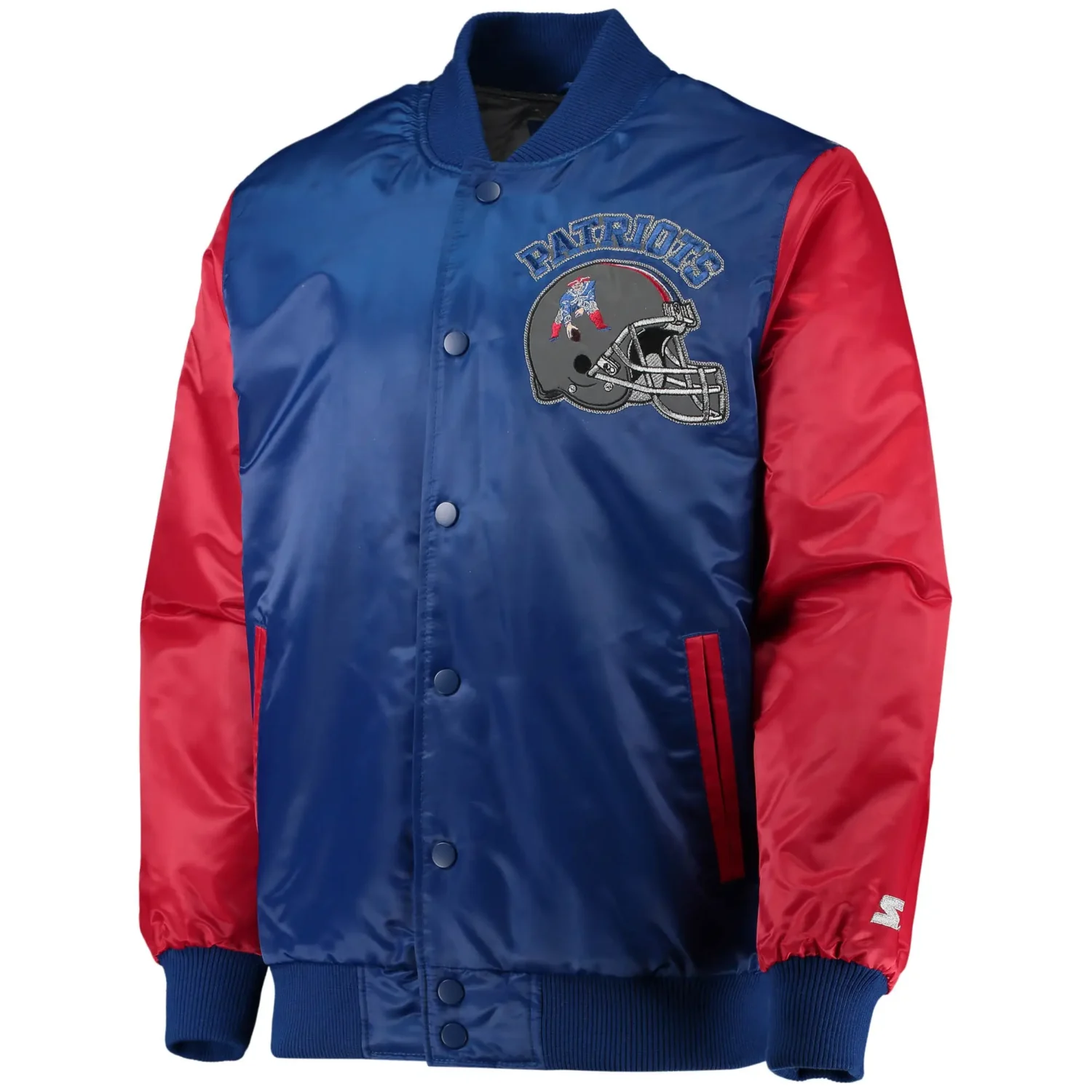 New England Patriots Satin Varsity Jacket Button Closure TeamJacketShop