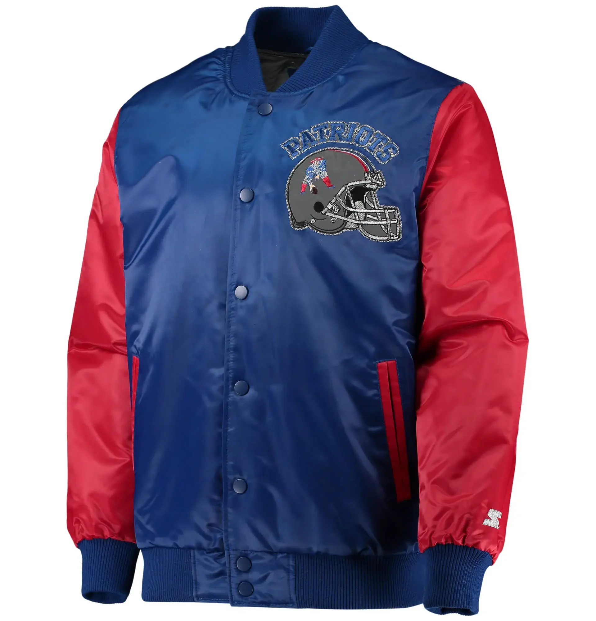 New England Patriots Satin Varsity Jacket Button Closure TeamJacketShop