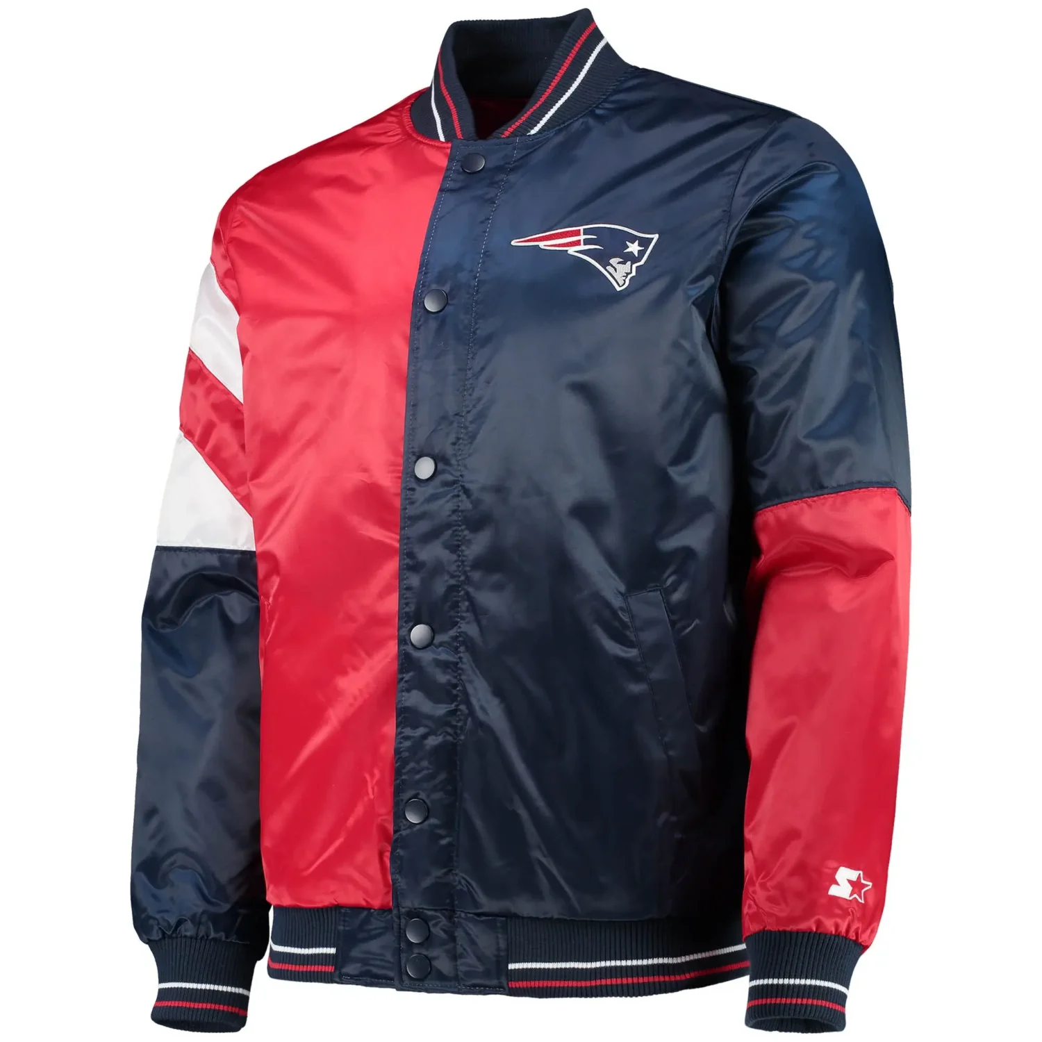 New England Patriots Satin Varsity Jacket Navy Red TeamJacketShop