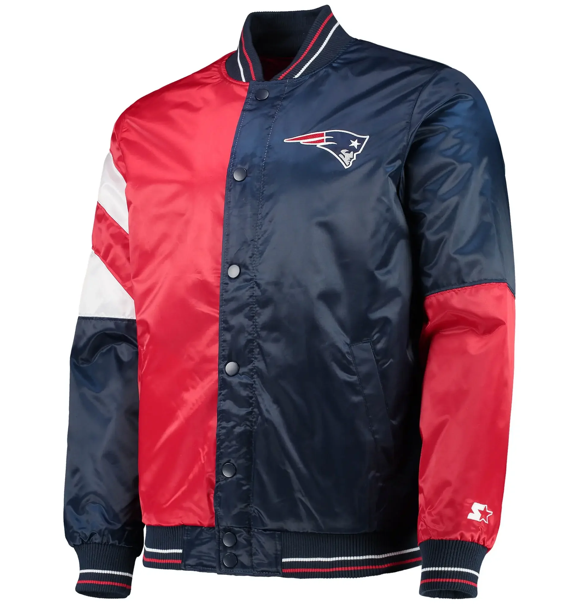 New England Patriots Satin Varsity Jacket Navy Red TeamJacketShop