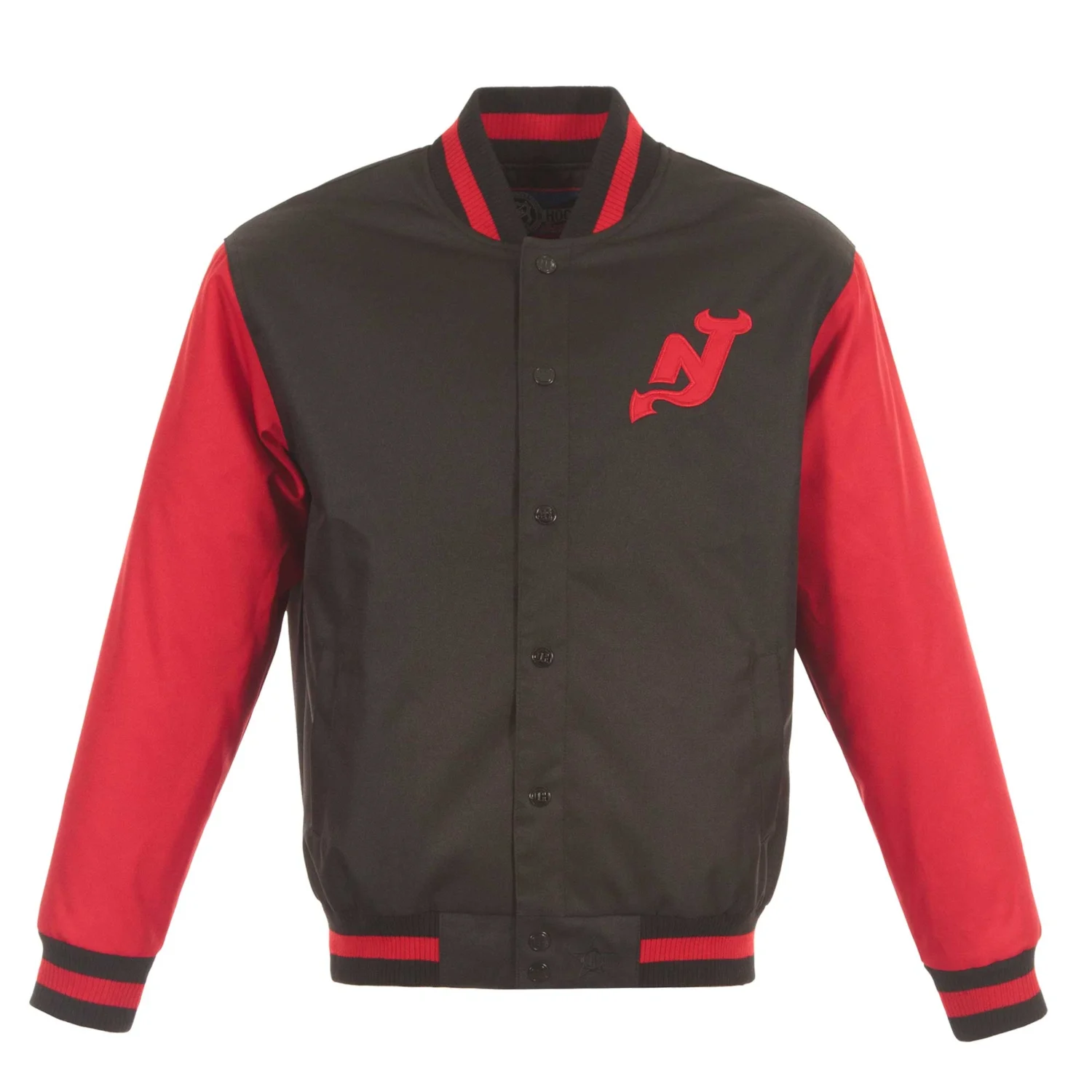 New Jersey Devils Logo BrownRed Full Snap Satin Varsity Jacket 1