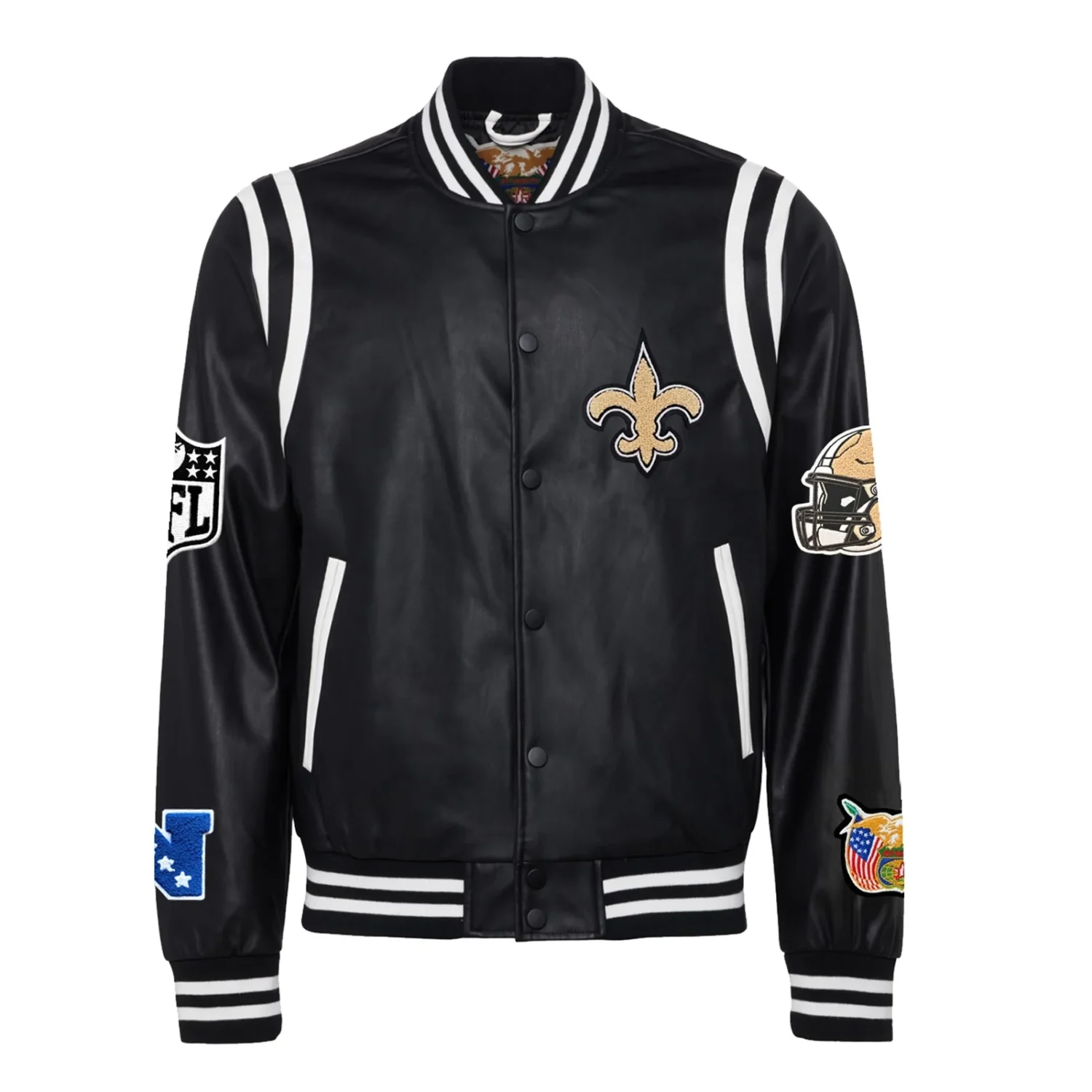 New Orleans Saints Leather Varsity Jacket Black (1)