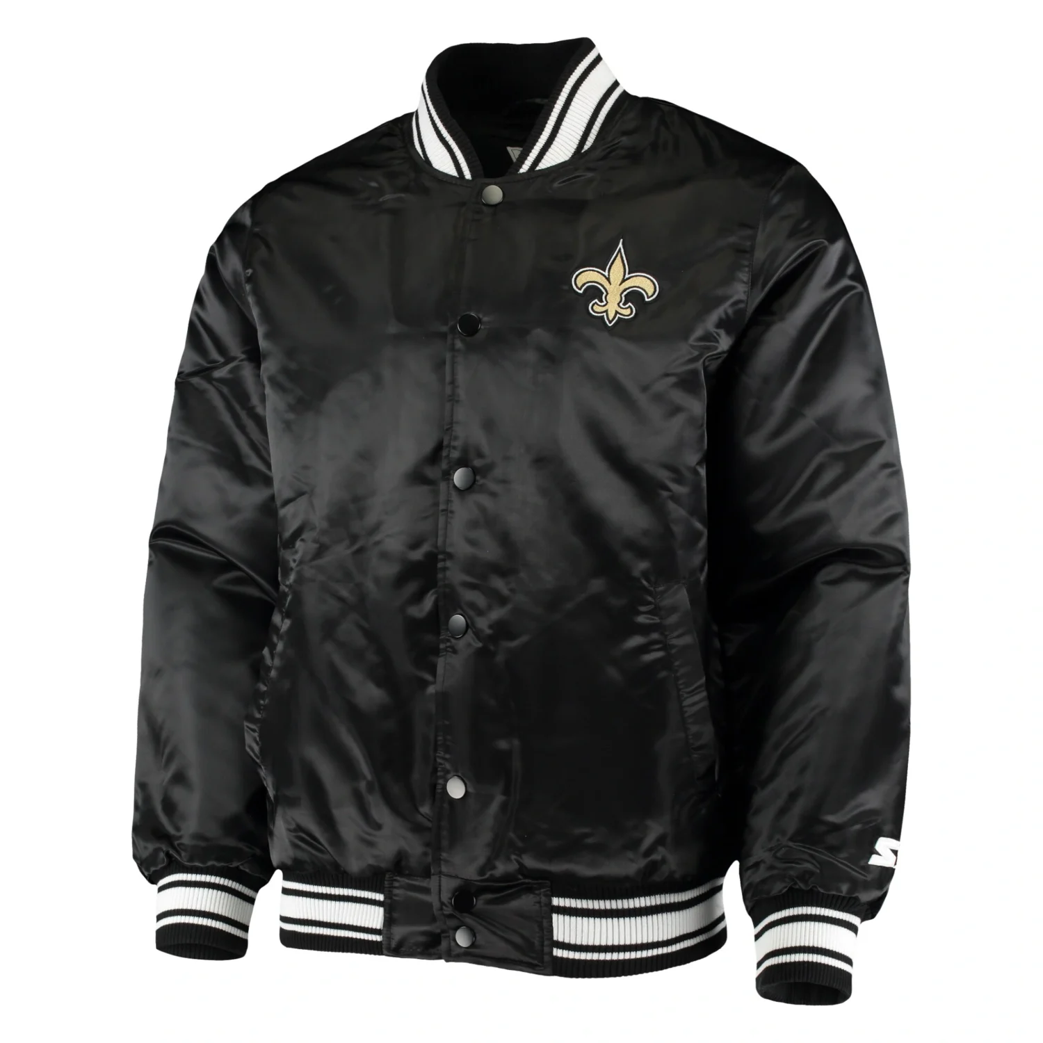 New Orleans Saints Locker Room Satin Varsity Jacket Black (1)