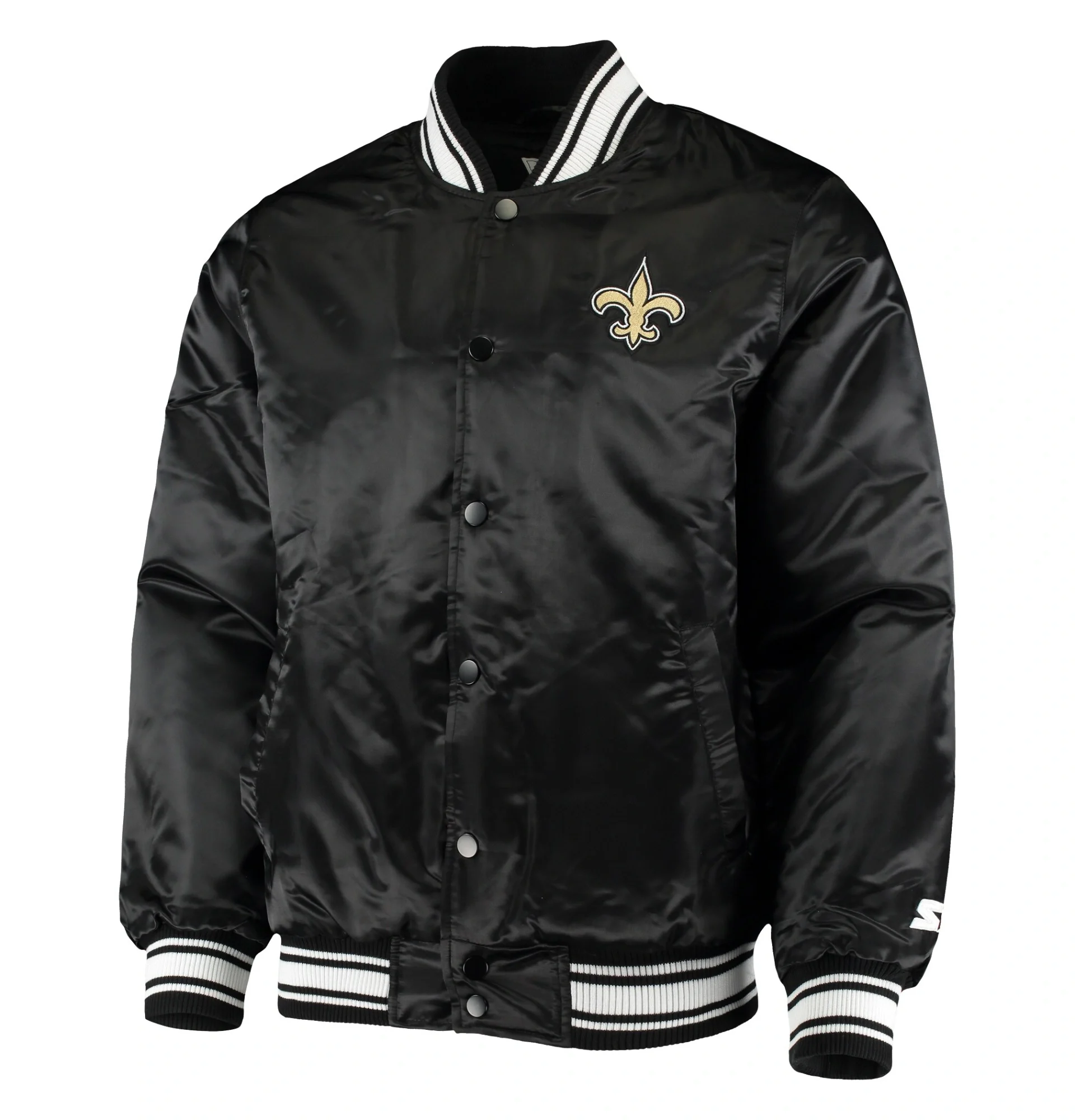 New Orleans Saints Locker Room Satin Varsity Jacket Black (1)