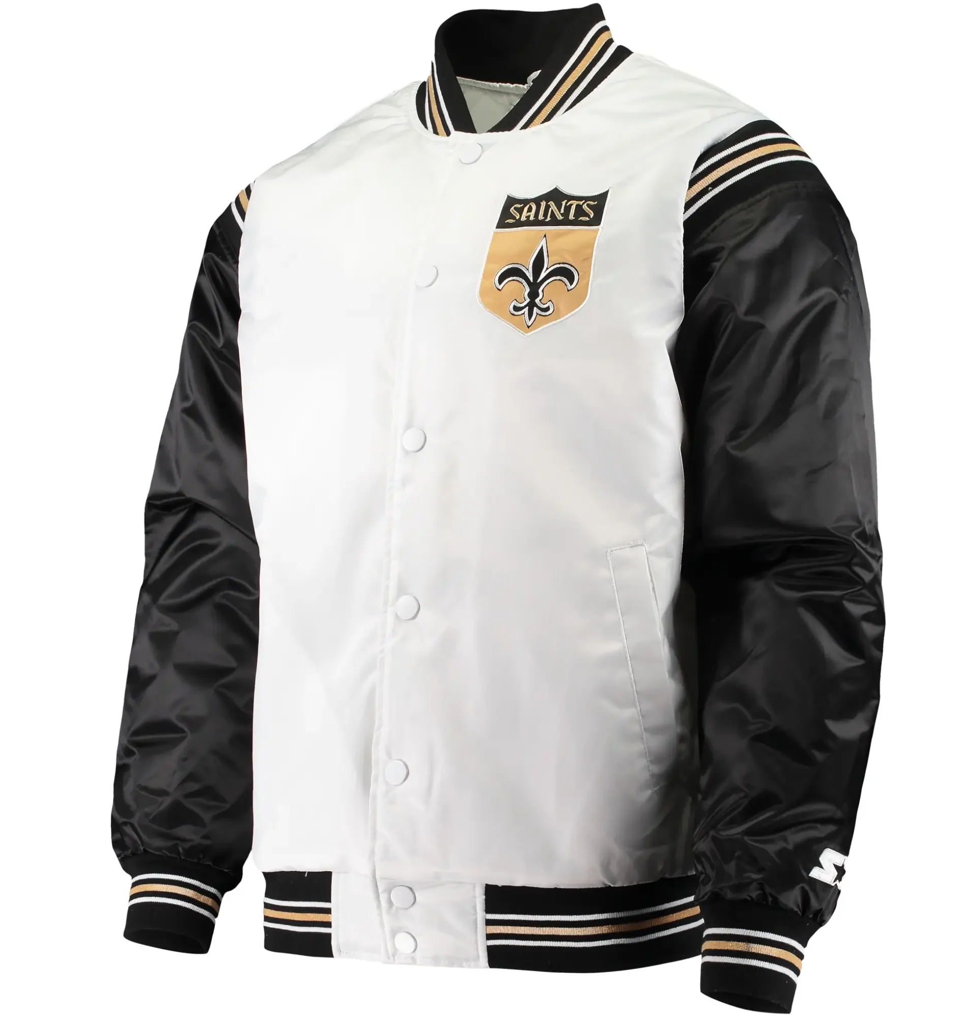 New Orleans Starter Satin Varsity Jacket Black White 1 1