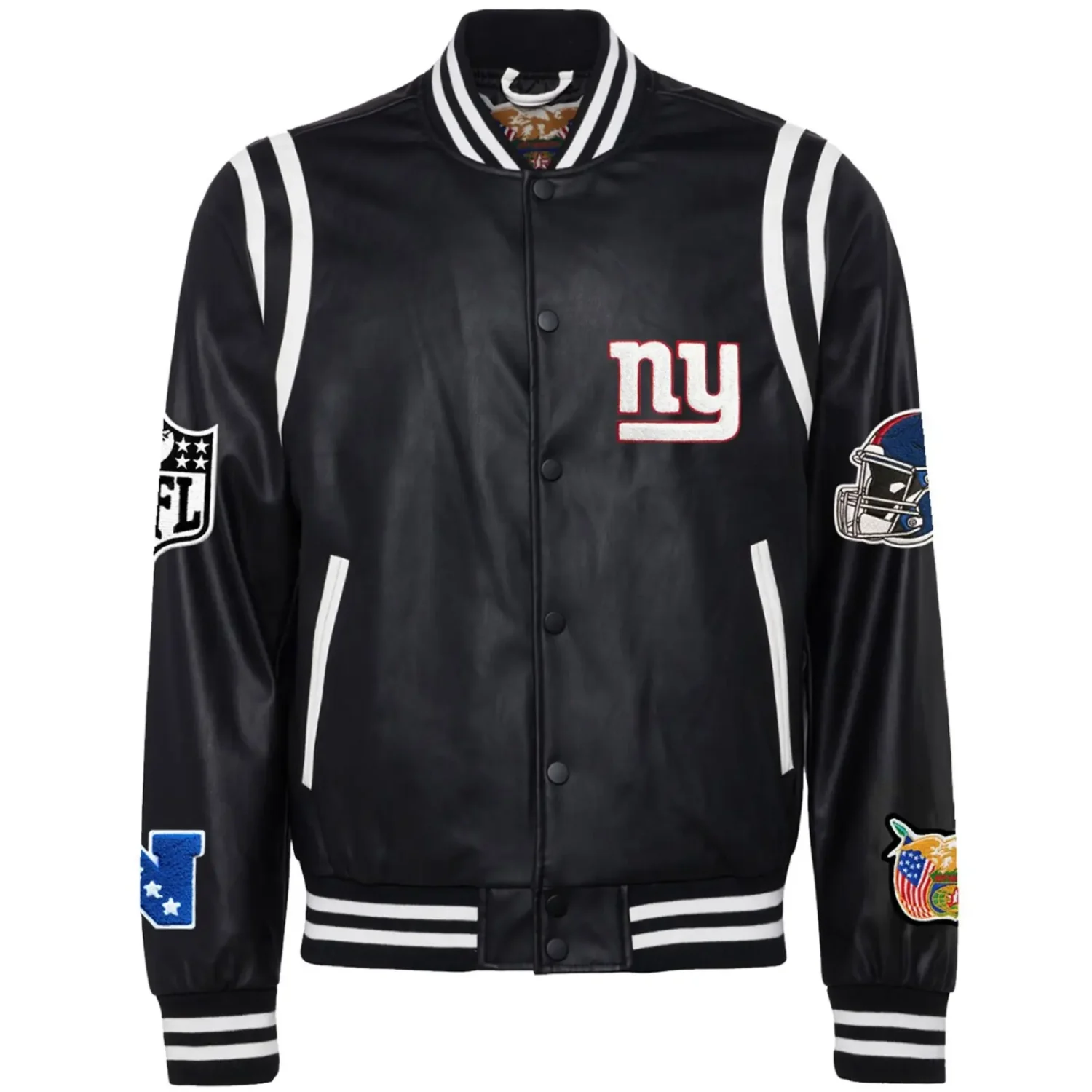 New York Giants Jeff Hamilton Classic Rib Black Leather Varsity Jacket team jacket