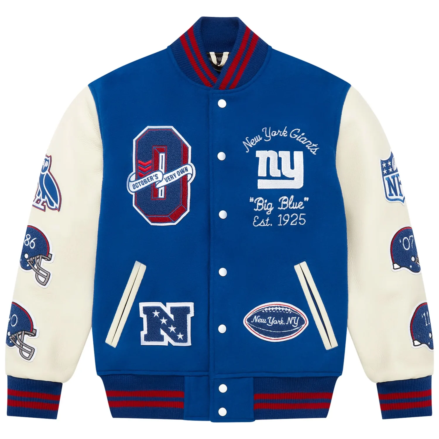 New York Giants OVO Royal Full Snap Varsity Jacket team jacket 1