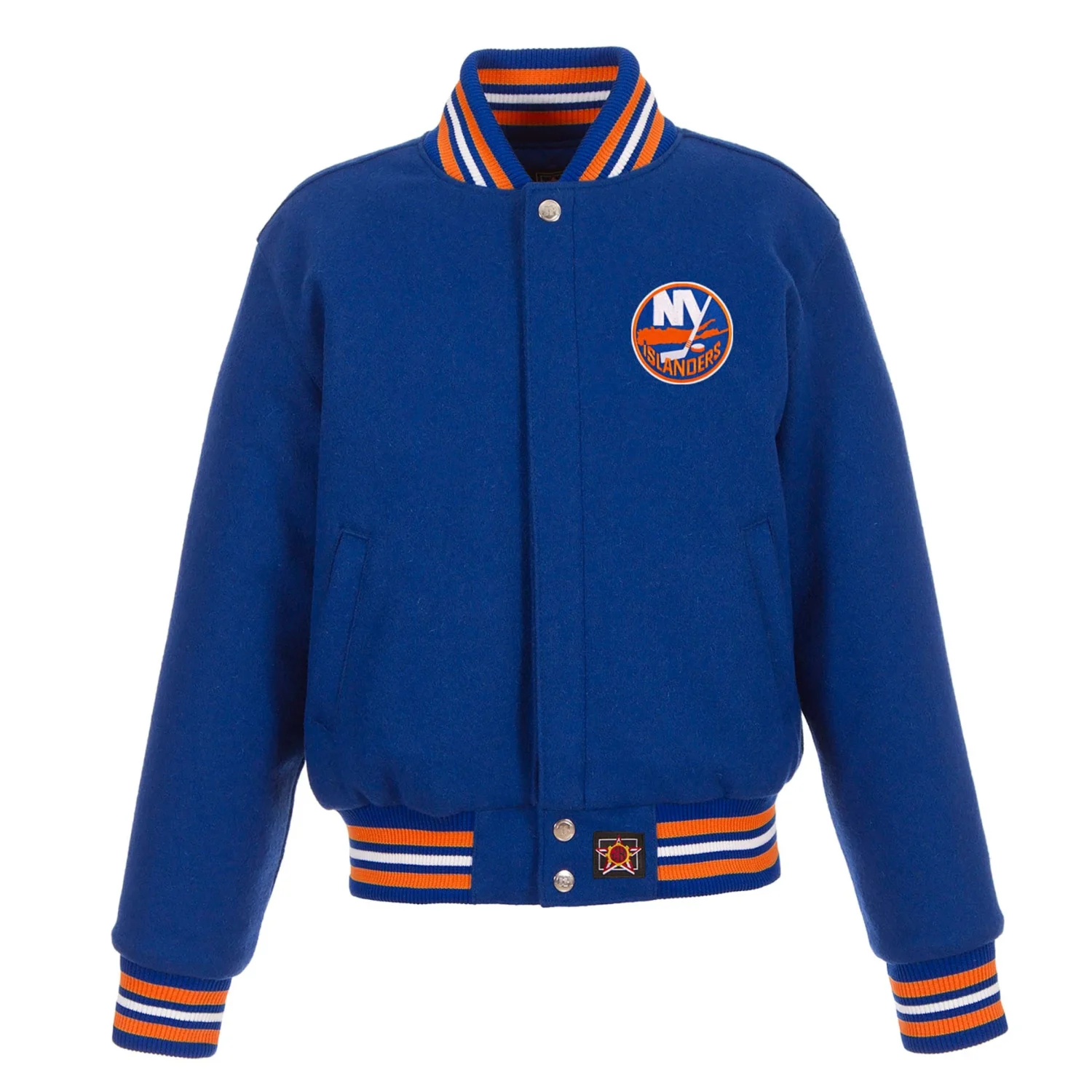 New York Islanders Domestic Embroidered Royal Blue Wool Varsity Team Jacket 1