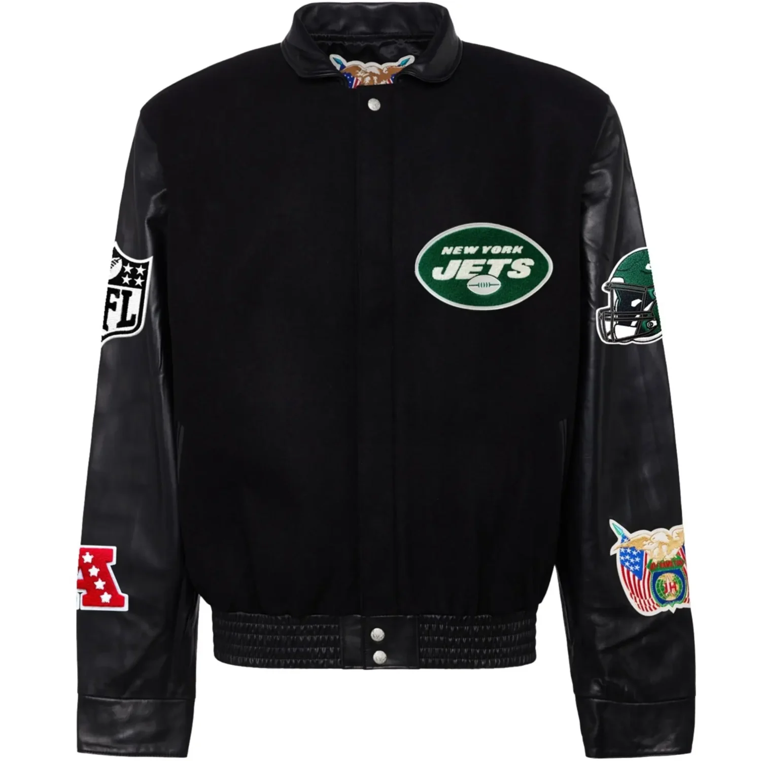 New York Jets Jeff Hamilton Wool Leather Varsity Jacket TeamJacketShop