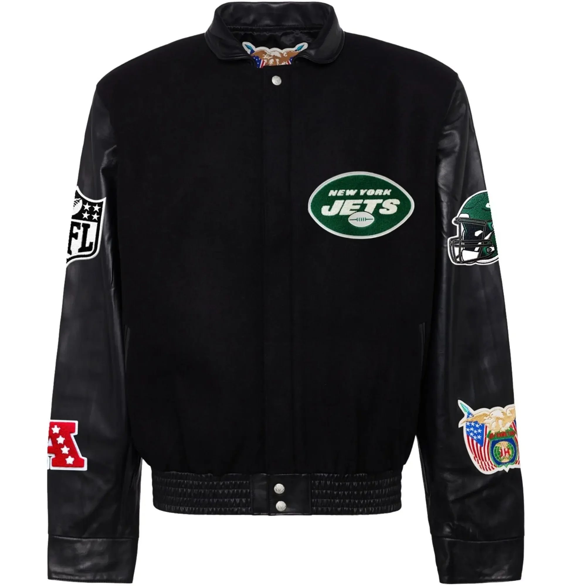 New York Jets Jeff Hamilton Wool Leather Varsity Jacket TeamJacketShop