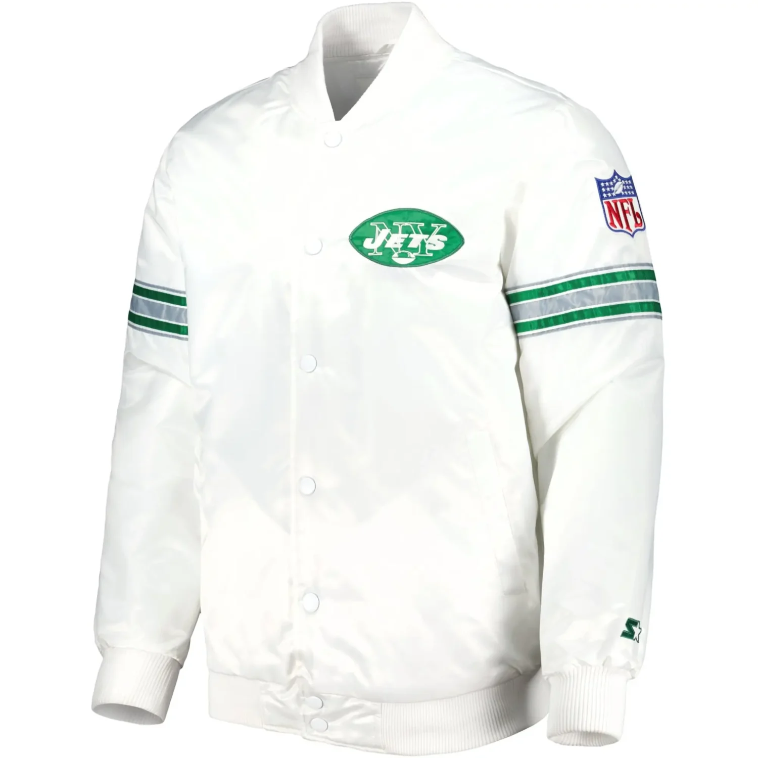 New York Jets Starter Classic Vintage Full Snap Satin Varsity Jacket TeamJacketShop