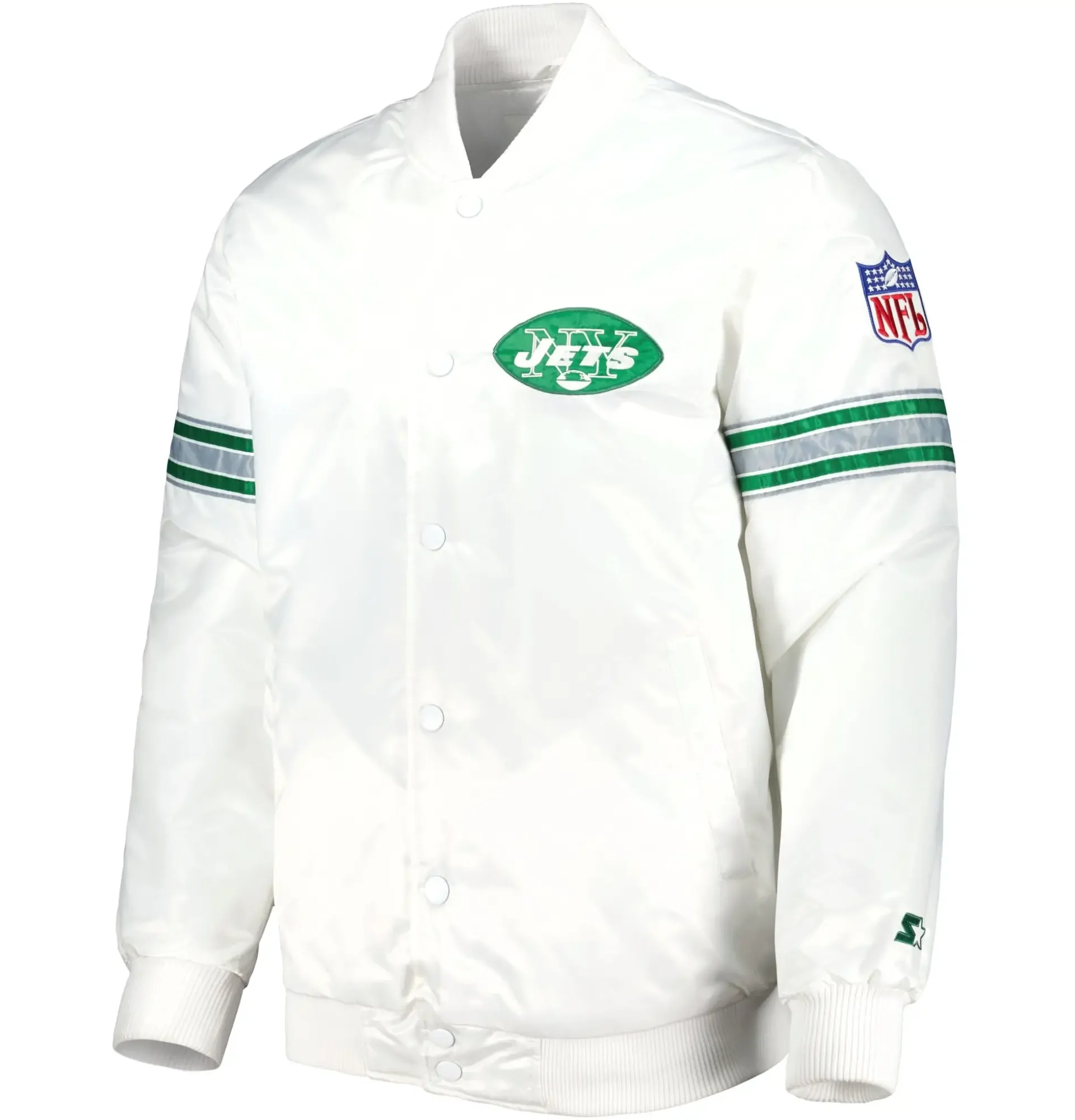 New York Jets Starter Classic Vintage Full Snap Satin Varsity Jacket TeamJacketShop