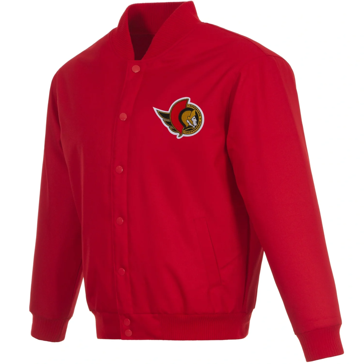 Ottawa Senators Full Snap Polyester Varsity Red Jacket TeamJacketShop