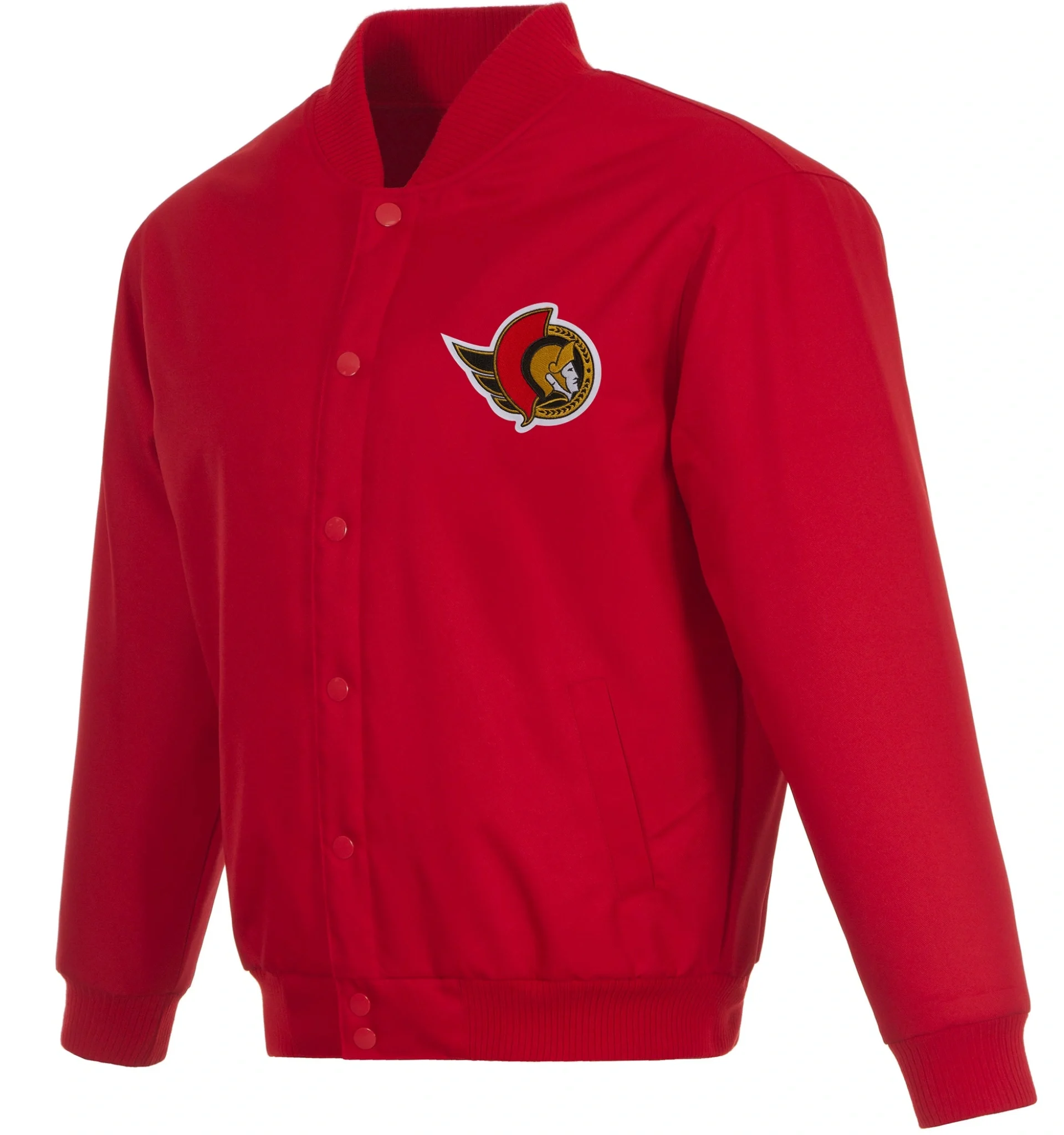 Ottawa Senators Full Snap Polyester Varsity Red Jacket TeamJacketShop