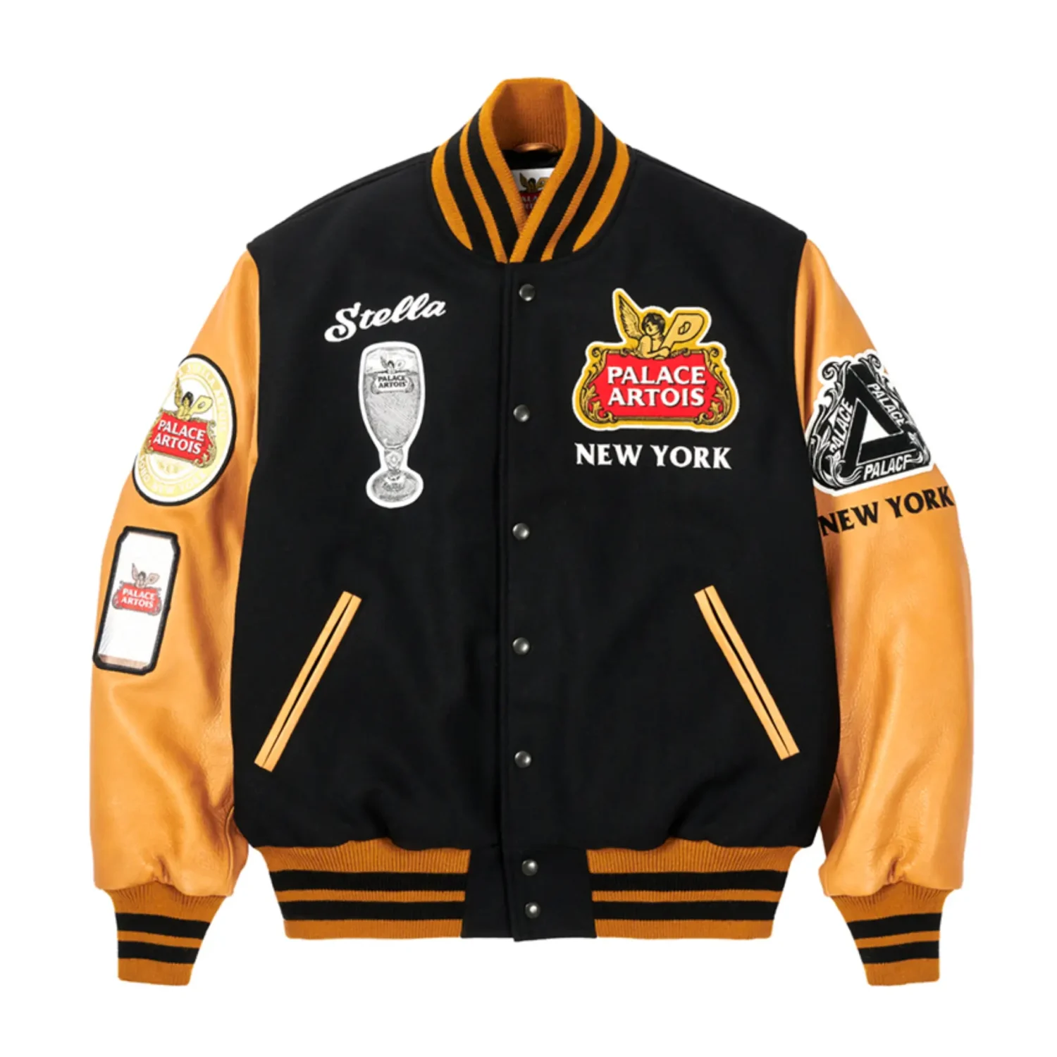 Palace x Stella Artois Stadium Gold Black Varsity Team Jacket 1