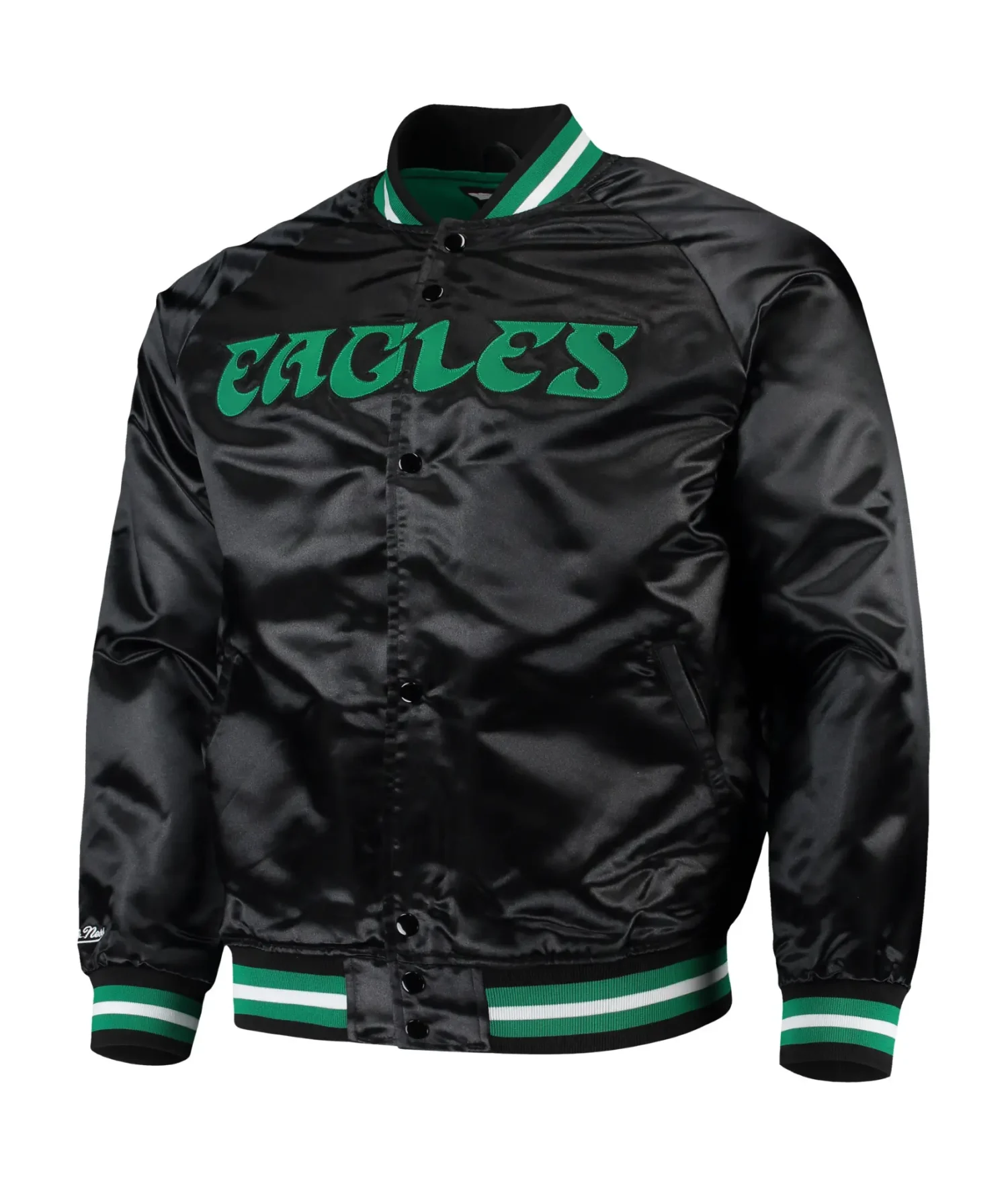 Philadelphia Eagles Full Button Satin Black Varsity Jacket team jacket