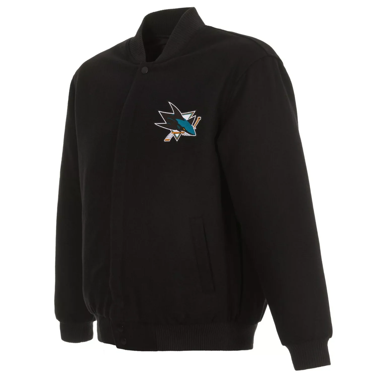 San Jose Sharks Logo Full Black Reversible Wool Varsity Jacket TeamJacketShop