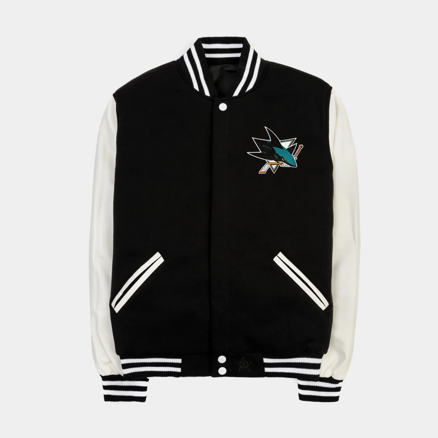 San Jose Sharks Logo Reversible Wool Leather Letterman Varsity Jacket TeamJacketShop