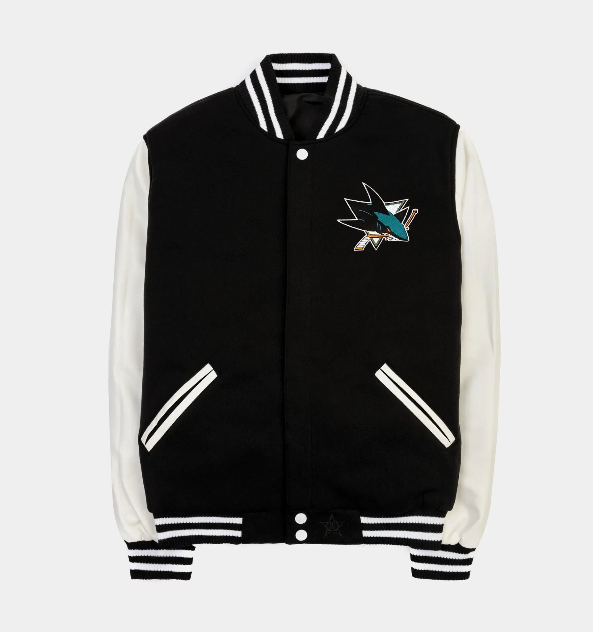 San Jose Sharks Logo Reversible Wool Leather Letterman Varsity Jacket TeamJacketShop