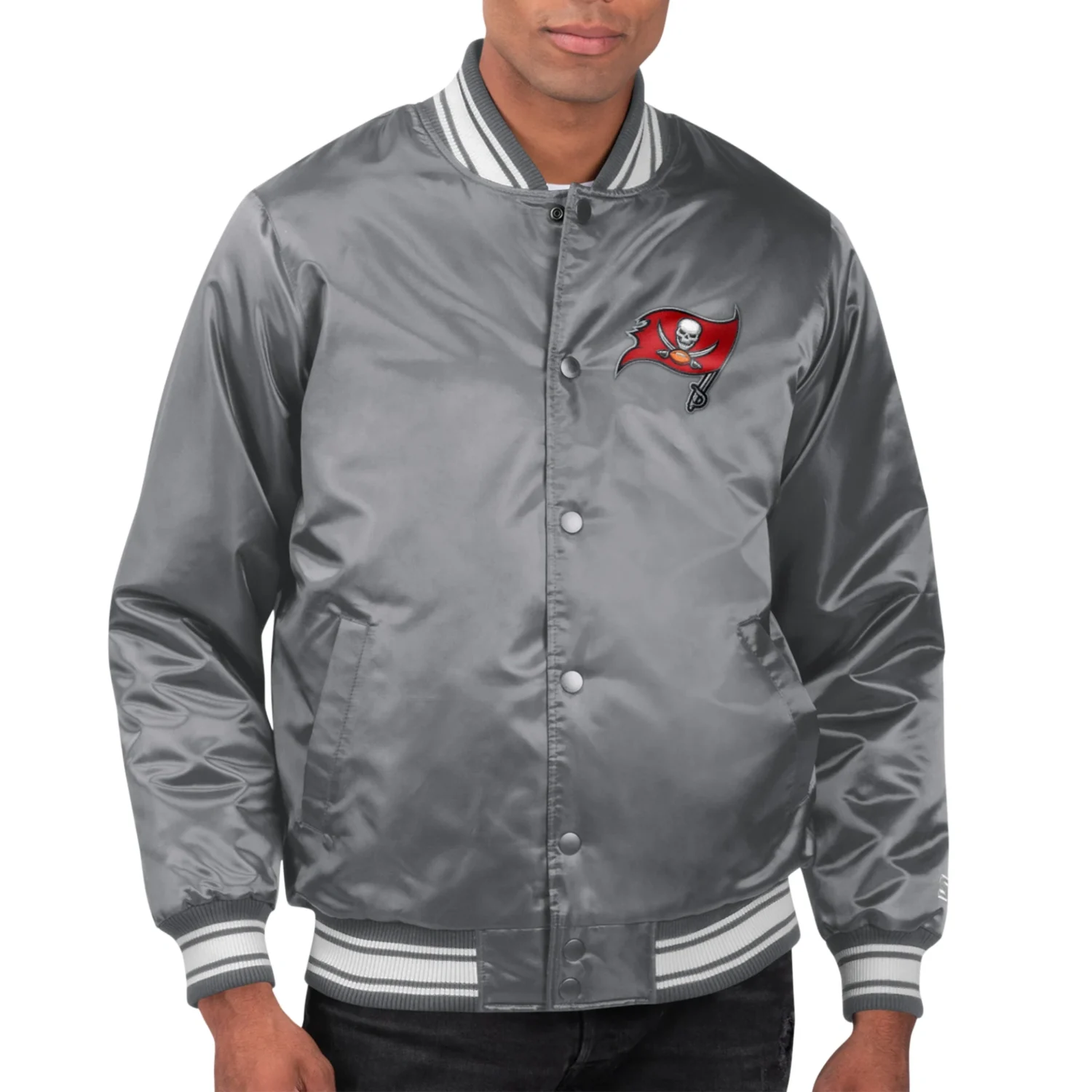 Tampa Bay Buccaneers Locker Room Satin Varsity Jacket Gray (1)