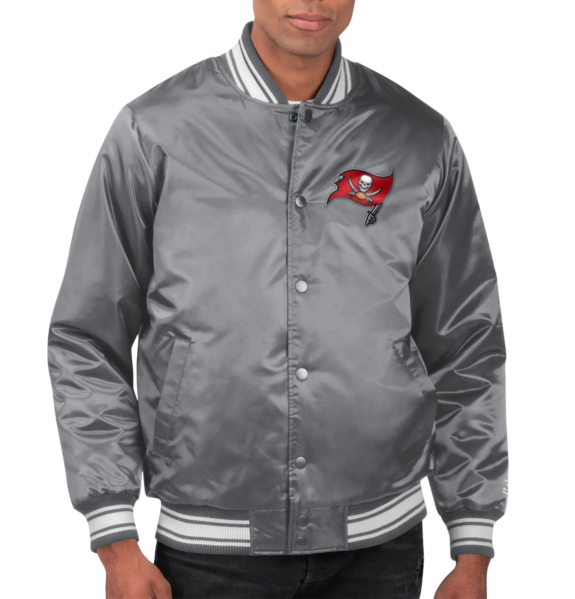 Tampa Bay Buccaneers Locker Room Satin Varsity Jacket Gray (1)