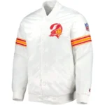 Tampa Bay Buccaneers Logo White Satin Varsity Jacket