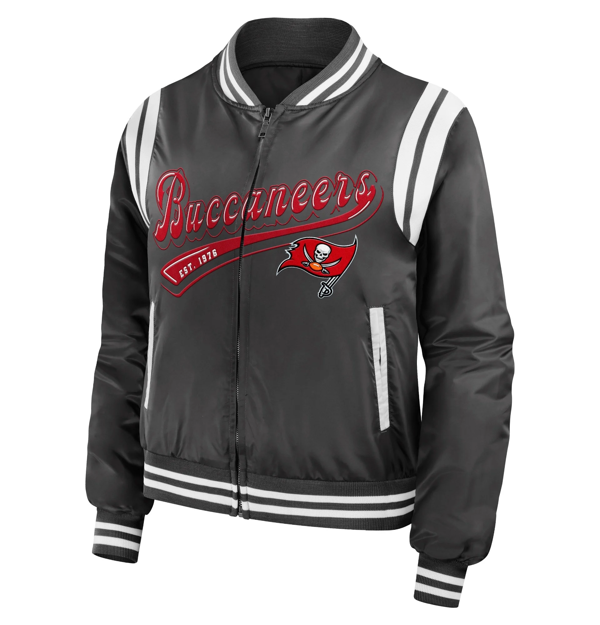 Tampa Bay Buccaneers Women's Full Zip Bomber Varsity Jacket Black 1 (1)