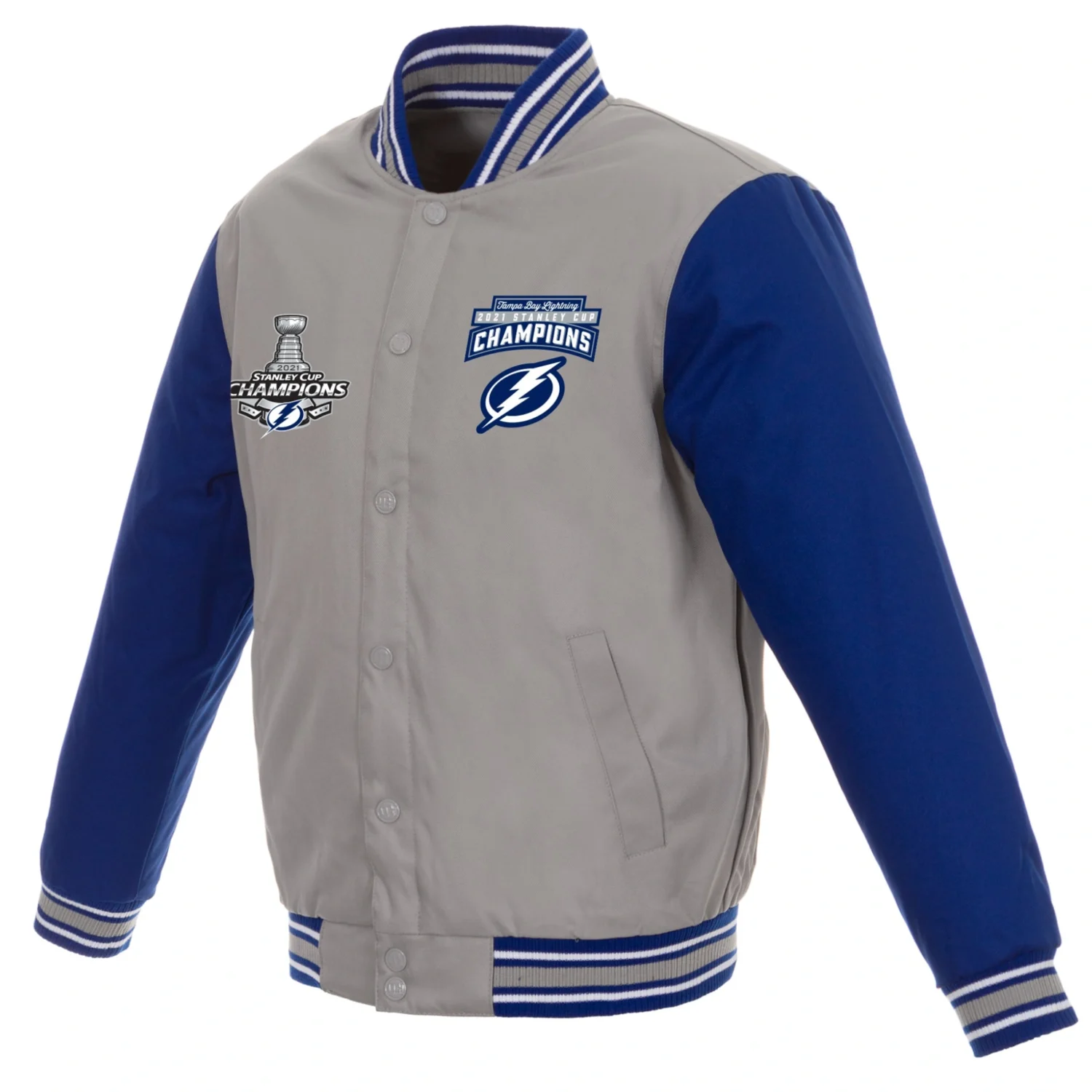 Tampa Bay Lightning 3 Time Stanley Cup Champions Full Snap Polyester Varsity Jacket TeamJacketShop